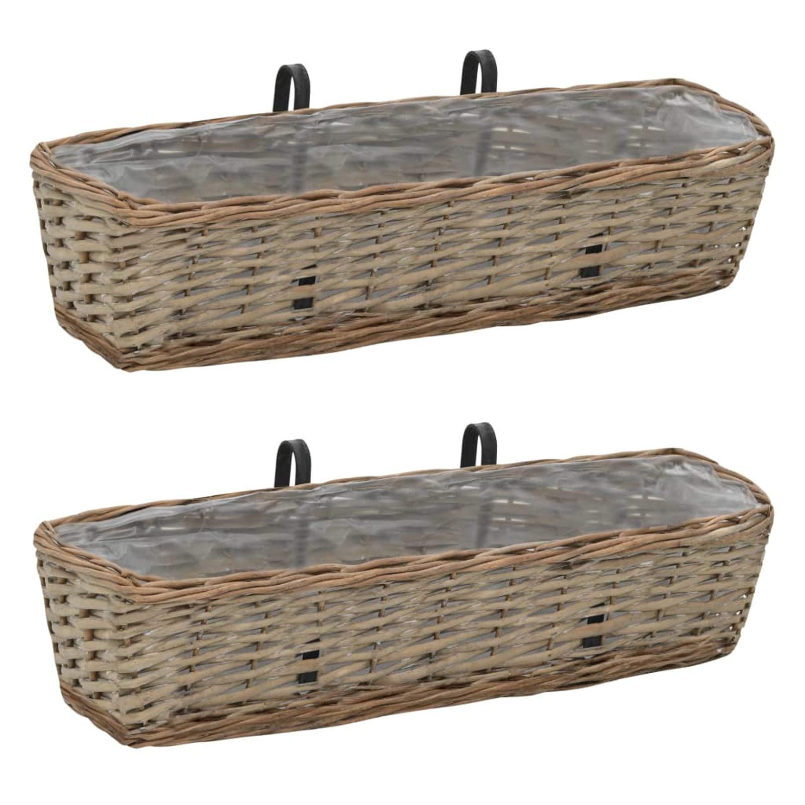2 pz Fioriere d'Appendere da Balcone in Vimini Rivestimento PE 40x16x13 cm/60x18x13 cm,Portavasi da Appendere in Vimini