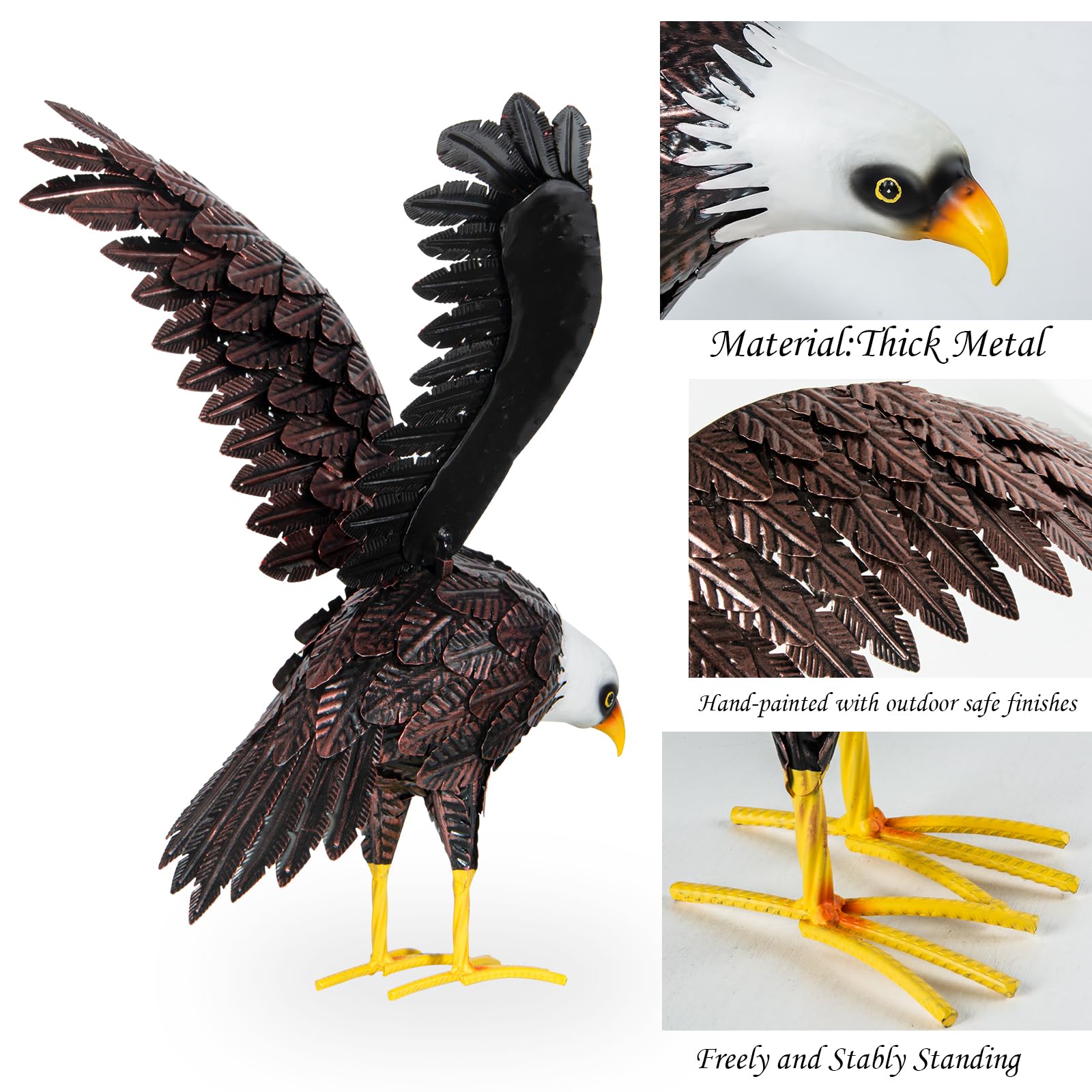 Weißkopfseeadler Statue Gartenskulptur, Metall Yard Art Adler Dekoration, Großer Adler Outdoor Statuen für Garten Hof Rasen Dekoration