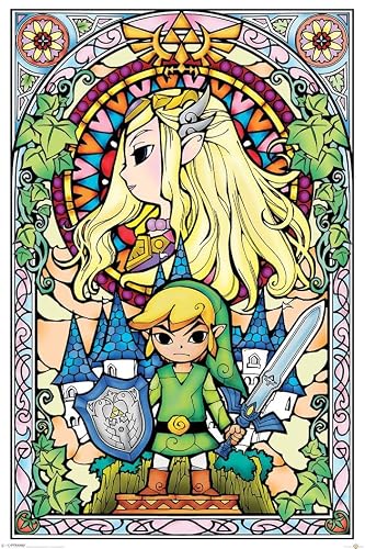 Grindstore Multicolour Laminated The Legend Of Zelda Stained Glass Maxi Poster Large Wall Art Print, Wall Decor, Home Office Classroom Decoration, Gift Idea, Decorative Print 91.5X61cm