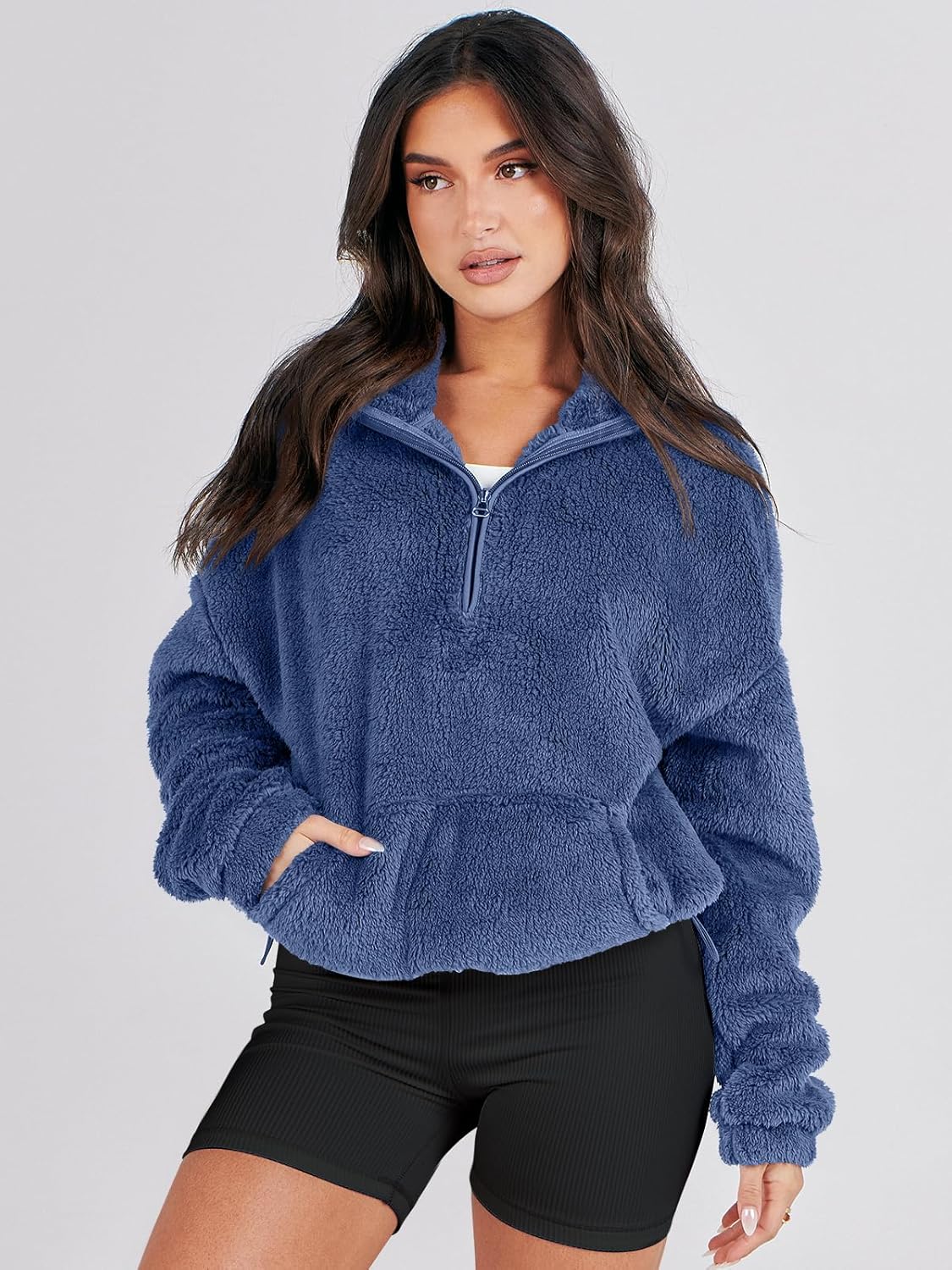 ANRABESS Sweatshirt for Women Zip Up Hoodies Cropped Pullover Fleece Hooded Sherpa Sweaters Tops 2025 Fall Winter Clothes - Image 5