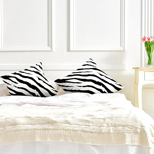 Miniatura 7 de Juego de 2 fundas de almohada con diseño de rayas de cebra de 18 x 18 pulgadas, fundas de almohada cuadradas decorativas en blanco y negro, fundas