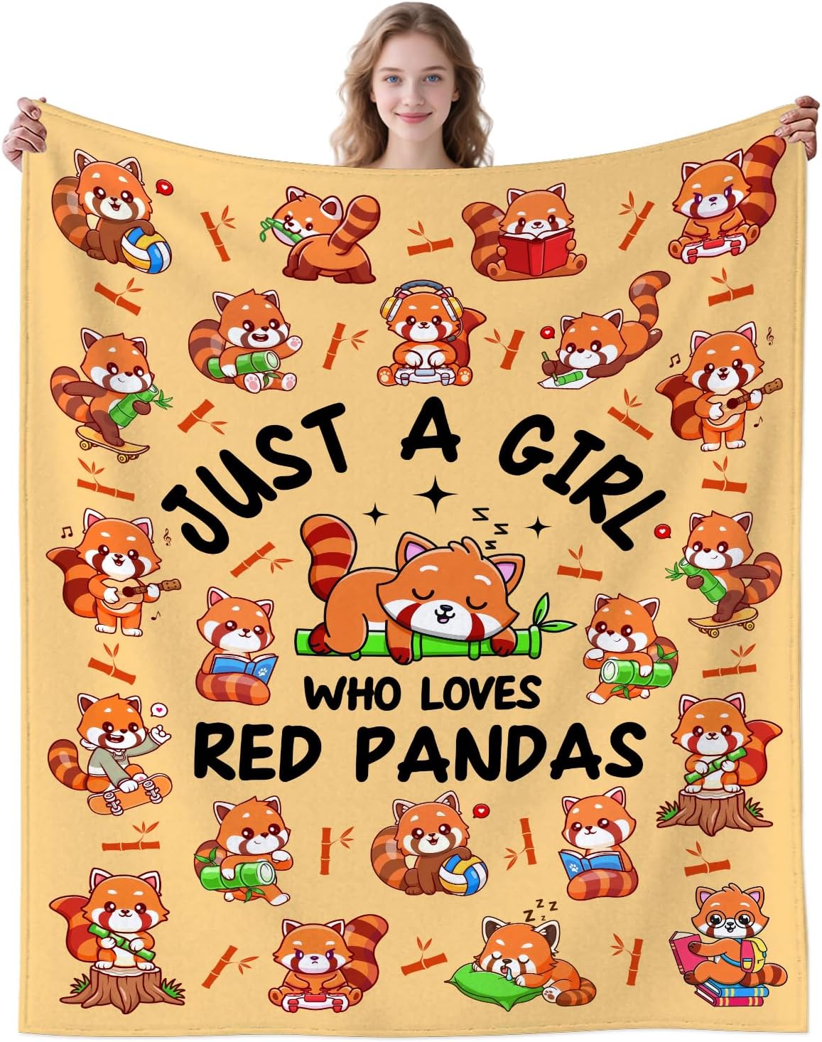 Red Panda Blanket Gifts for Girls Adults,Just A Girl Who Loves Red Pandas Throw Blankets,Funny Stuff Gifts for Animal Bamboo Lovers Women Teens 60"x50"