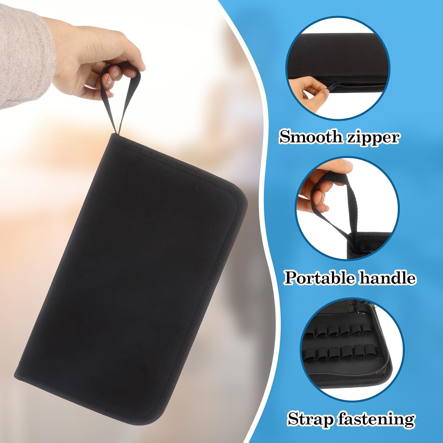 Klmnop Homeopathy Storage Bag, Large Organizer for 52 Tubes, 600D Oxford Water-Resistant Homeopathic Remedies Organizer Bag with Black Zipper, 11.02" L x 6.69" W x 1.57" H(Black)