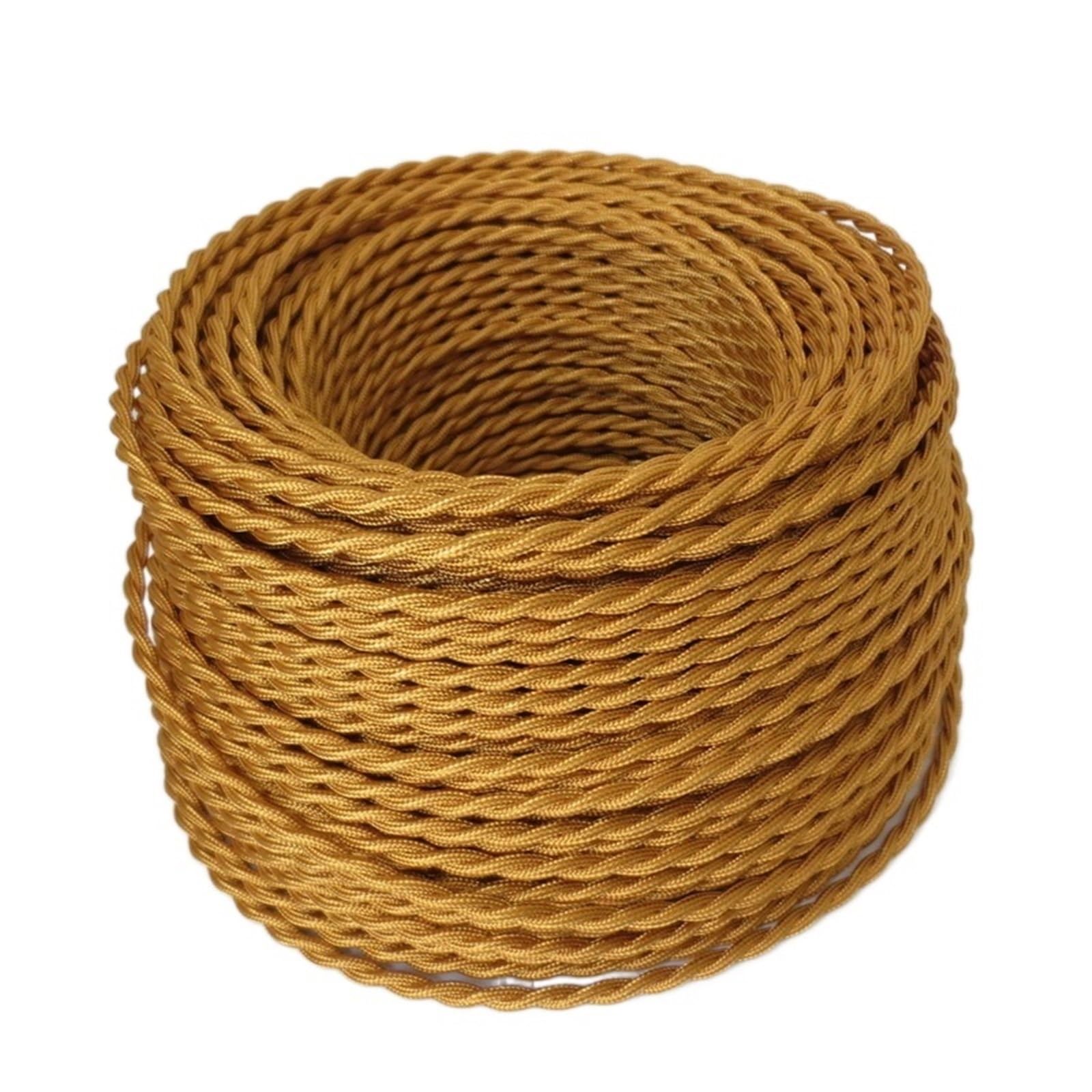 Hauptleitung Fest 2-adriges 0,75 mm2 farbiges Flex-Netzkabel, Textilgeflecht, verdrilltes Kabel, for Vintage-Pendelleuchte Verbinder Webstuhl (Color : Gold, Size : 20meter)