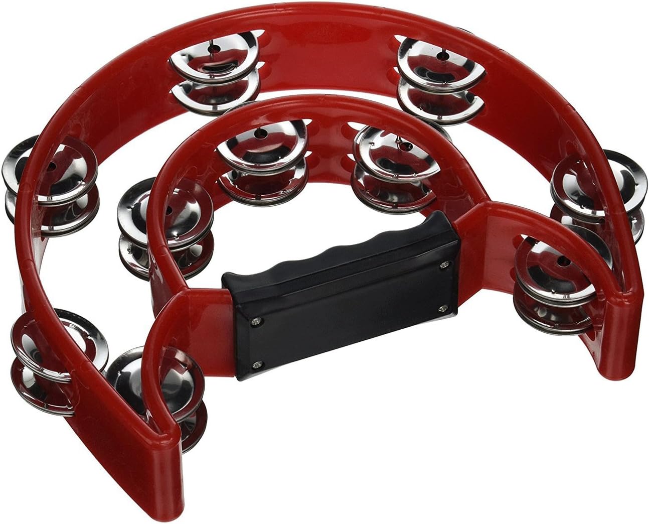OPOCC Half Moon Musical Tambourine Double Row Metal Jingles Hand Held Percussion Drum for Gift Double Row of Jingles KTV Party Kids Toy with Ergonomic Handle Grip (Red)