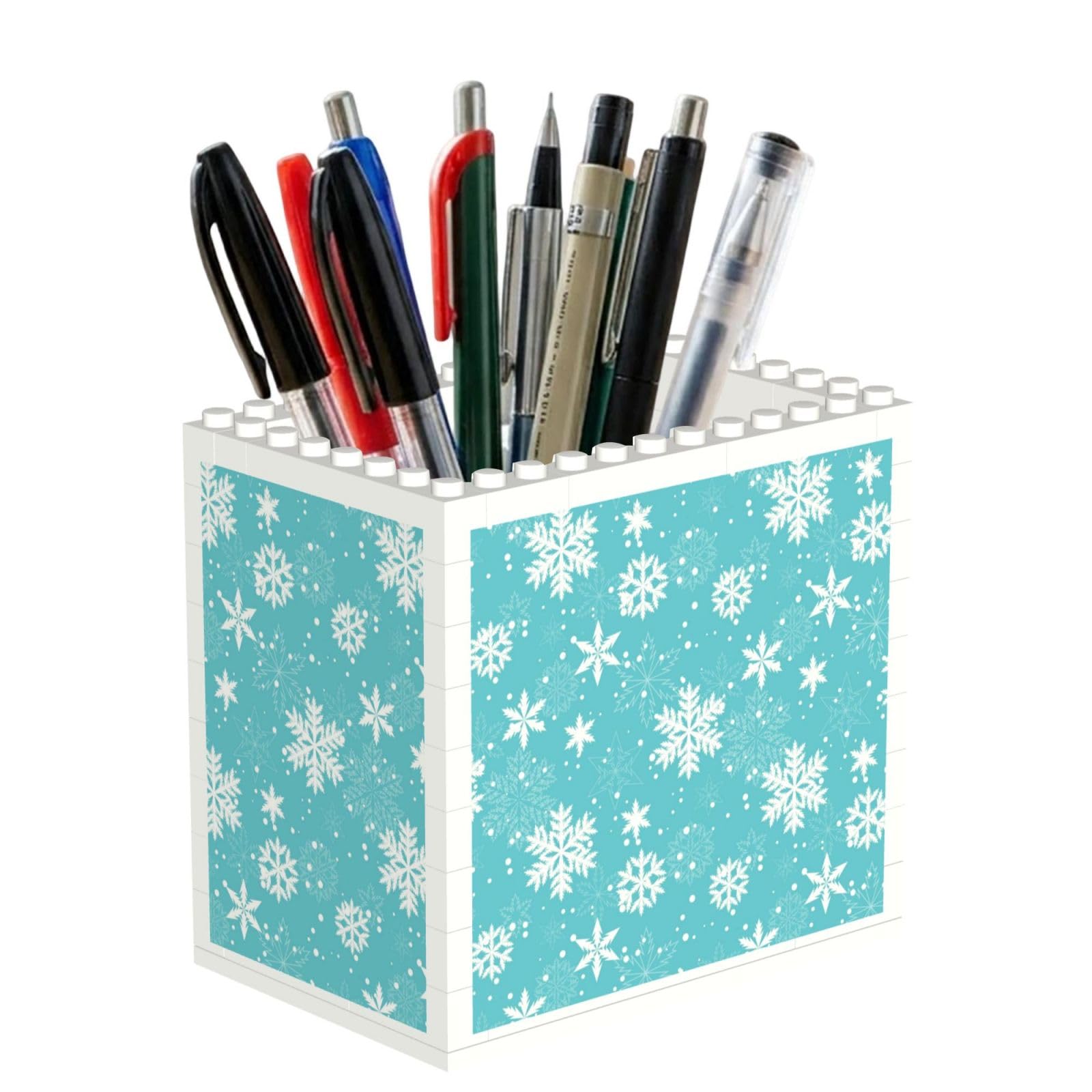 Poadnly White Snowflakes, Pen Pot Pencil Holder for Office Home School, Compact Desk Organiser for Office Stationery