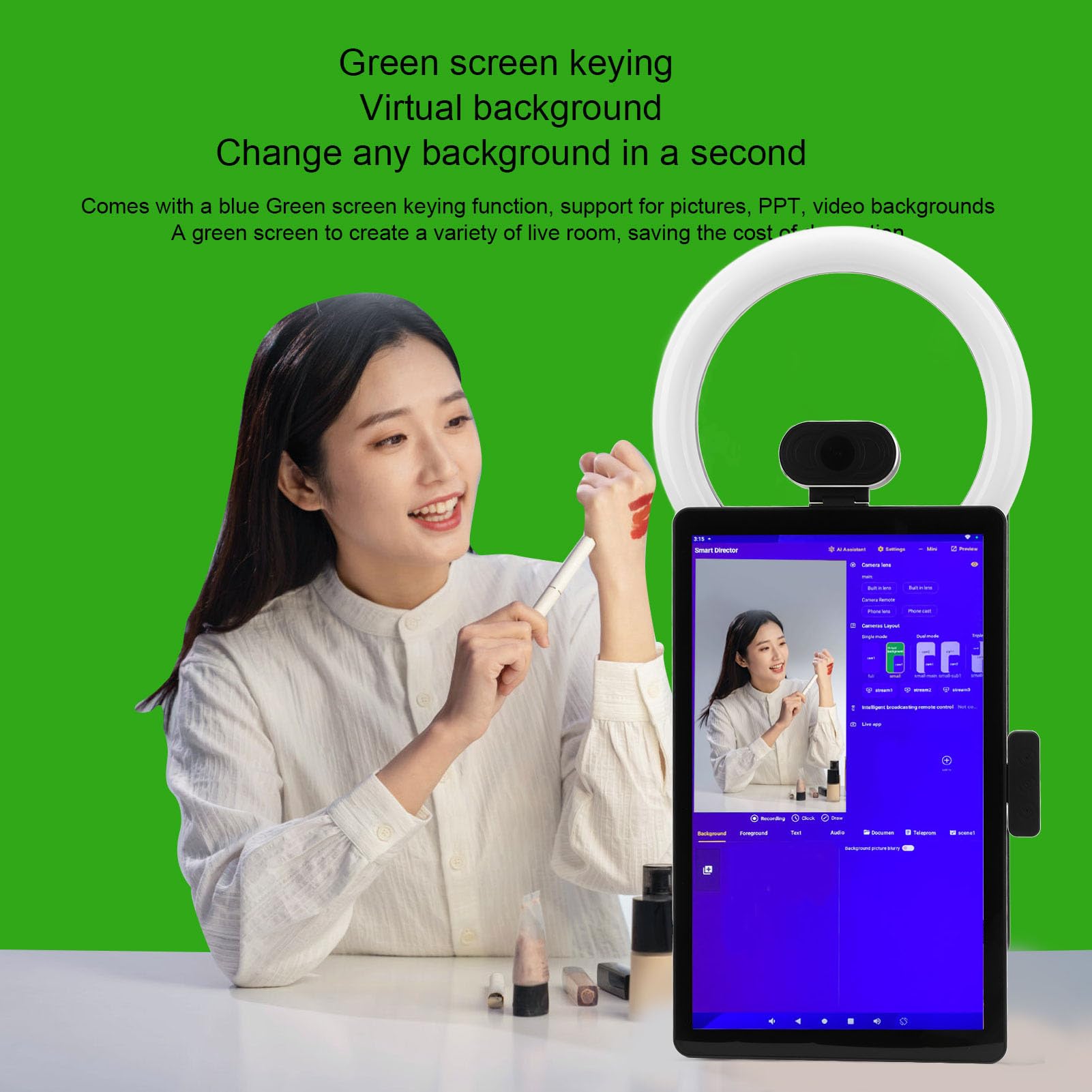 Qcwwy Transmisión en Vivo Pantalla Táctil Interactiva Máquina de Transmisión en Vivo Virtual Inteligente Pantalla Grande para Escritorio, Monitor de Cámara para Escultura de (Enchufe