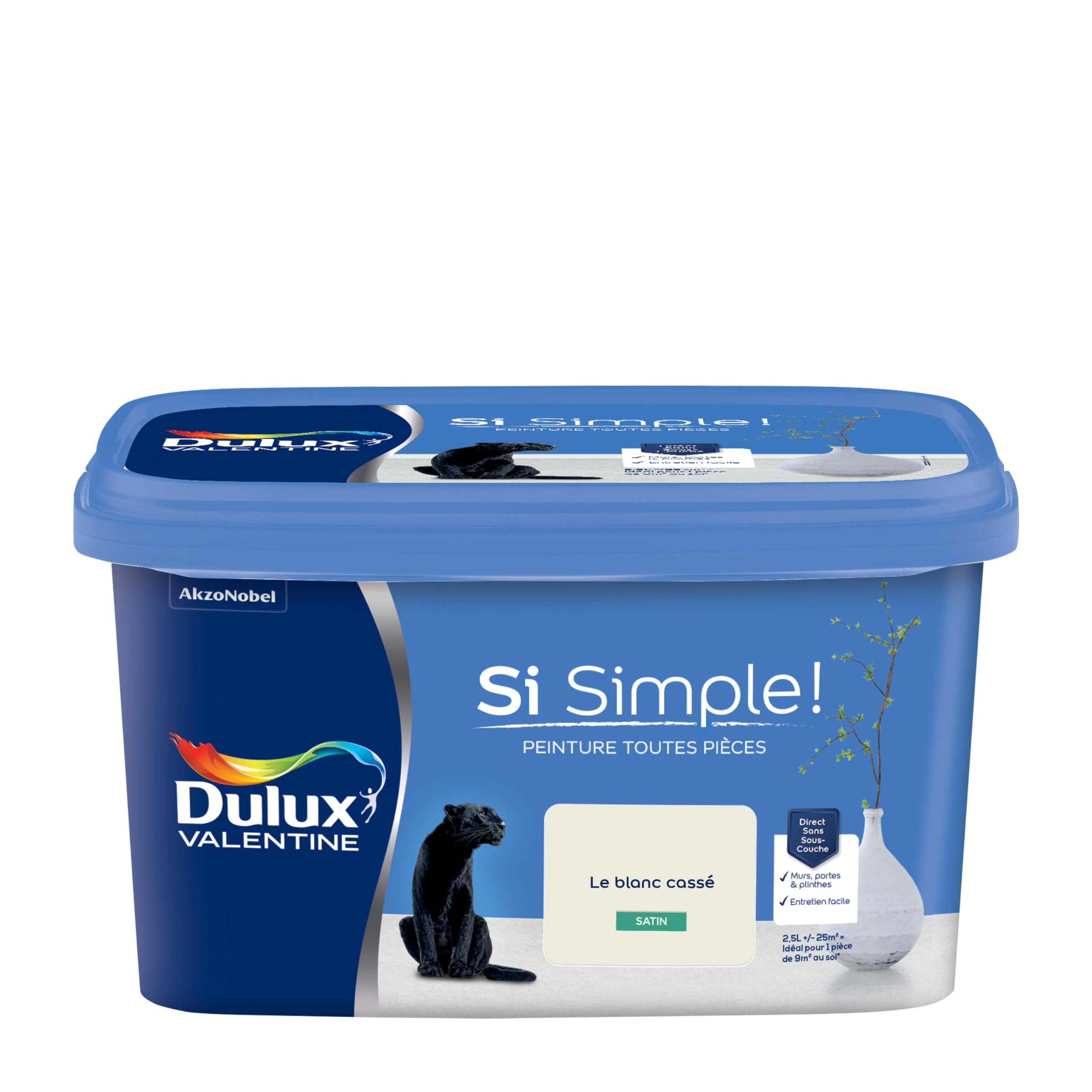 Dulux Valentine Peinture Si Simple Peinture Intérieure Toutes Pièces - Peinture Mur et Plafond, Porte et Plinthe - Couleur : Le Blanc Cassé Satin - 2,5 L