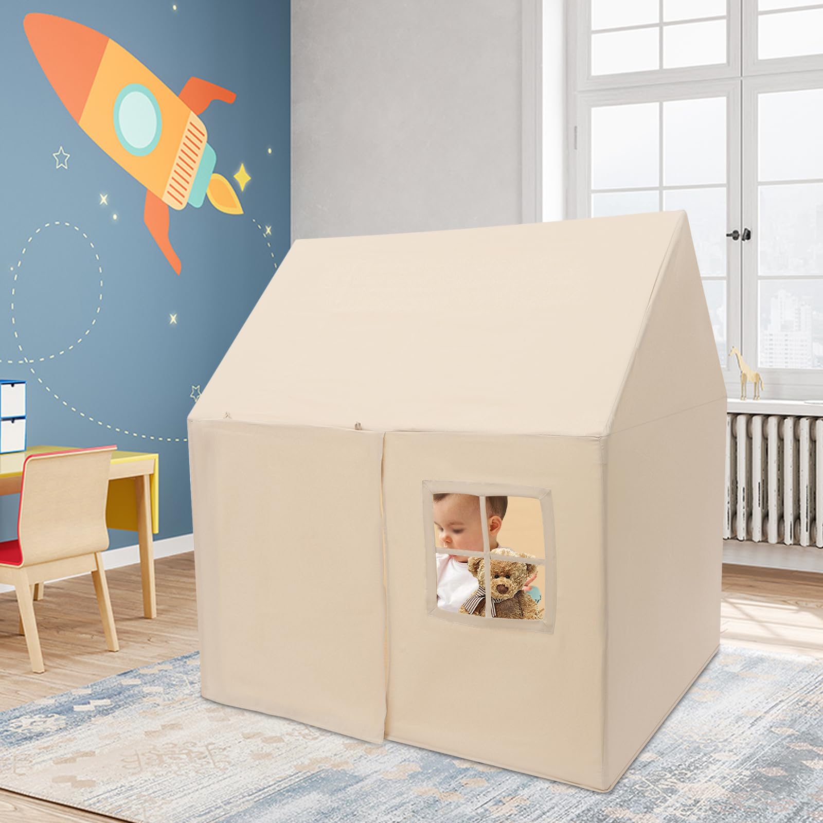 Beige Kindertelt Drinnen, Boden stehend Zelt Spielzelt für Kinder, für Wohnzimmer, Kindergärten, Kinderzimmer, Schlafzimmer 125 * 90 * 125 cm