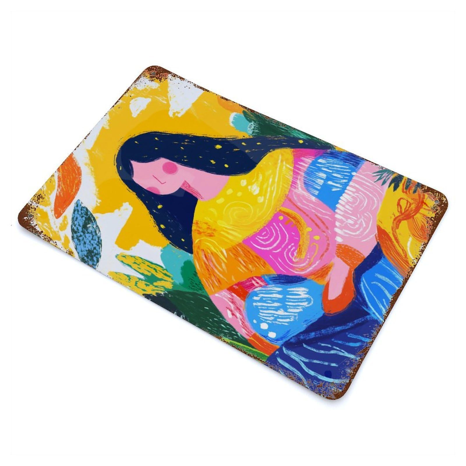 Rust Effect Vivid Fauvist Vision of The Mona Lisa Rusty Metal Tin Sign 11.8"x7.9", Farmhouse Wall Decor for Shed, Workshop And Garage Wall Decor