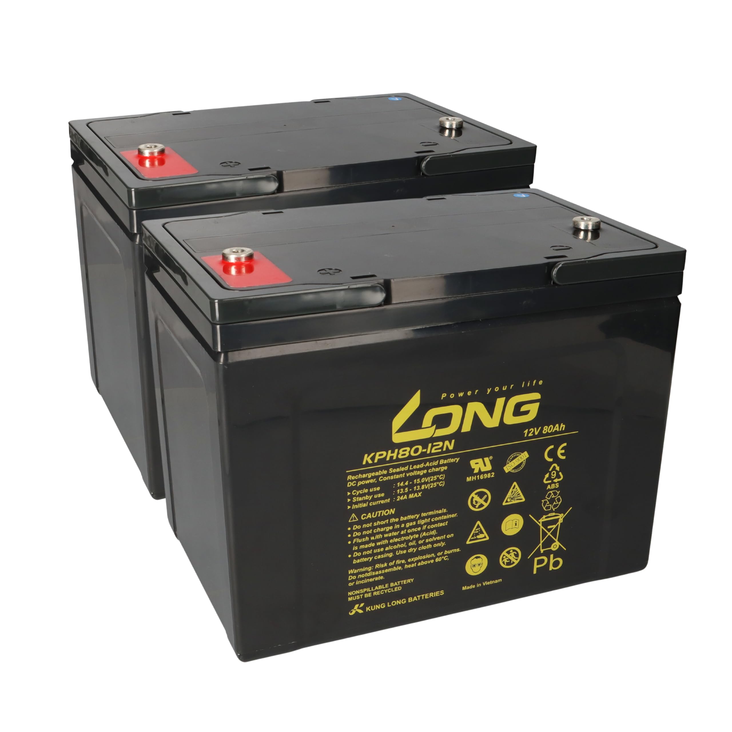 Batería de repuesto para Dietz Bechle Alvaro carvo, Tifan y Maxi 4-2 x Kung Long batería de plomo 12 V 80 Ah Longlife compatible con 60Ah, 75Ah, 77Ah, MP75-12C REC80-12I 12LC-75Ah, KPH75-12N,