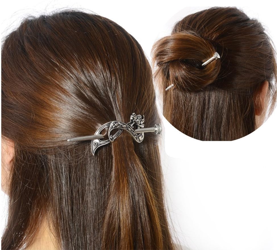 Viking Celtic Hair Barrettes Hairpins- Viking Hair Accessories Celtic Knot Hair Slide Long Hair Pin Hair Sticks Irish Hair Decor for Long Hair Jewelry Braids Hair Clip With Stick