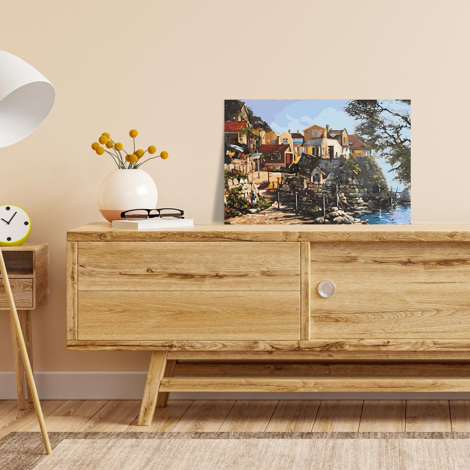 Malen nach Zahlen Erwachsene - Fischerdorf am Mittelmeer 90 x 60 cm groß XL Premium-Malset ohne Rahmen, Hergestellt in unserer Produktion in Deutschland, Kreative