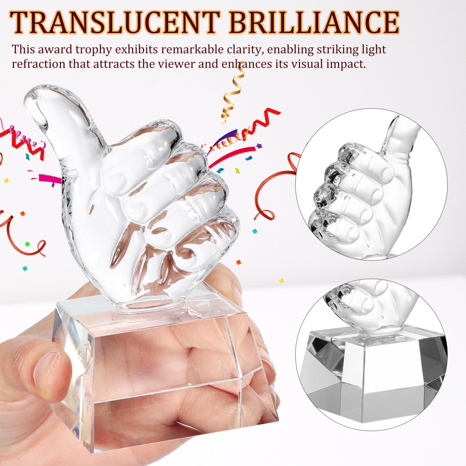 Gatuida Premio De De Cristal De 2 Uds: De Premio con Pulgar Arriba Modelo De De Dedo Decoraciones para Regalos De Premios De Agradecimiento A Los