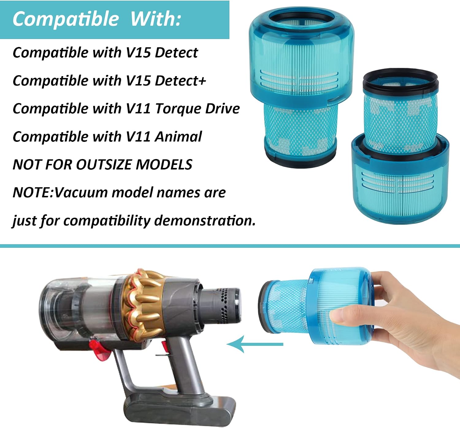 Filter Replacements for Dyson V15 Filters Compatible with Dyson V15 Detect,Detect+,V11 Torque Drive,V11 Animal Vacuum Cleaner,Blue,2-Pack