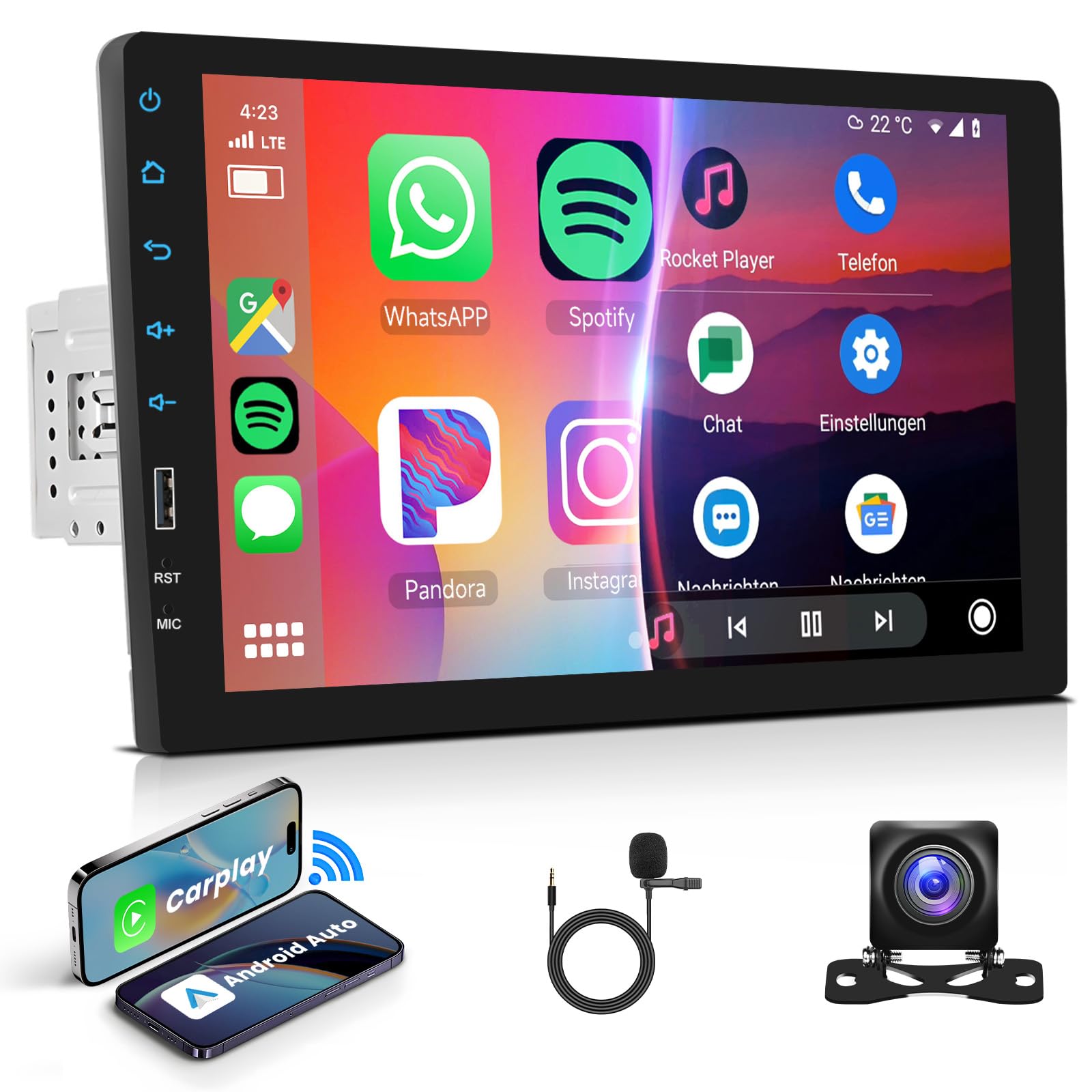 Hodozzy 9 Inch Single Din Car Stereo with Wireless Carplay and