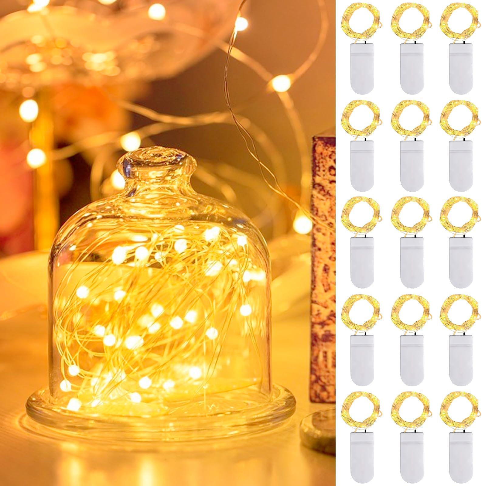 Guirlande Lumineuse LED à Piles - 6.5 Mètres, 56 Ampoules, Blanc, Pour Intérieur Et Fêtes