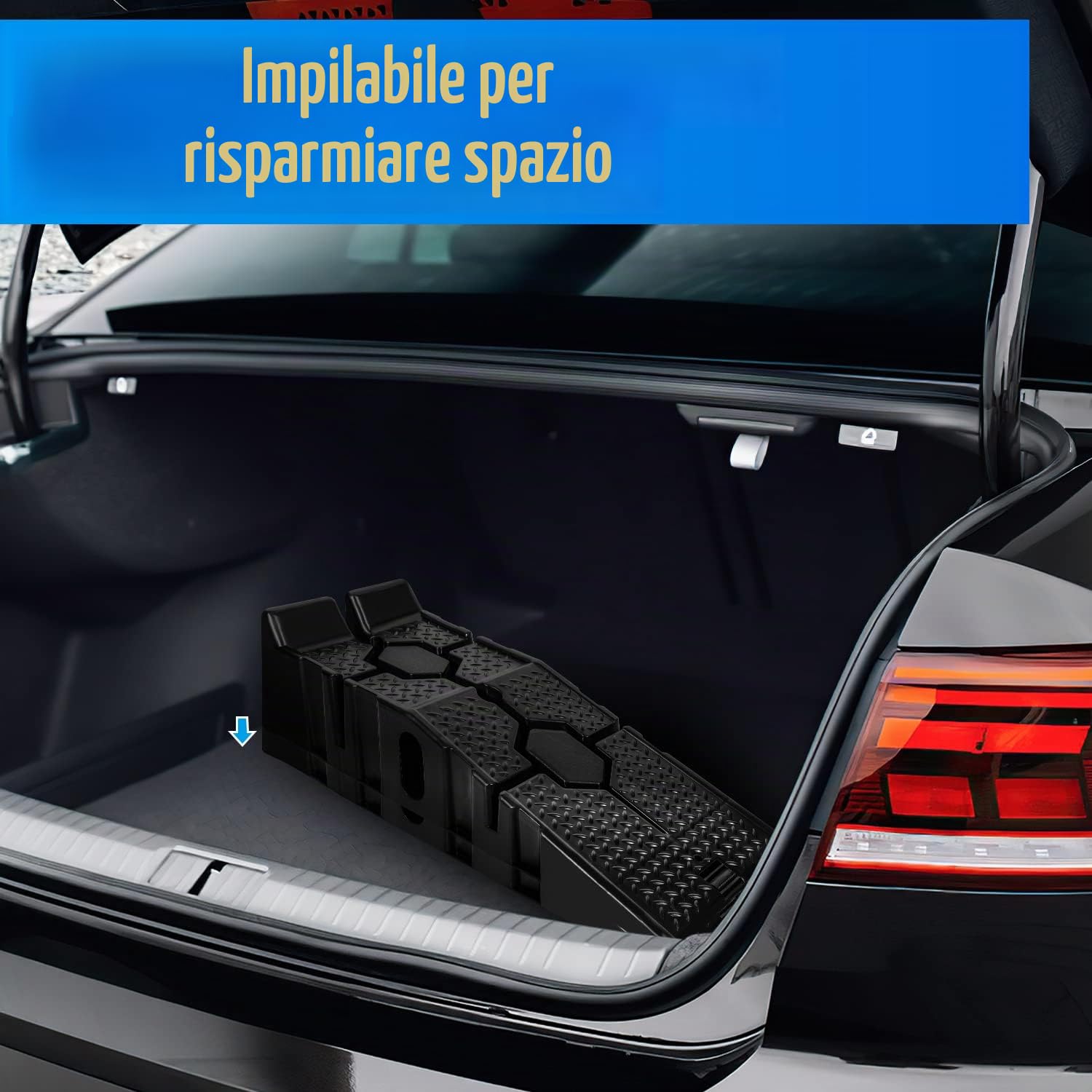 Herrselsam Set di 4 rampe di sollevamento per auto, in plastica, portata fino a 3 tonnellate, antiscivolo, con protezione anti-attraversamento per auto e veicoli