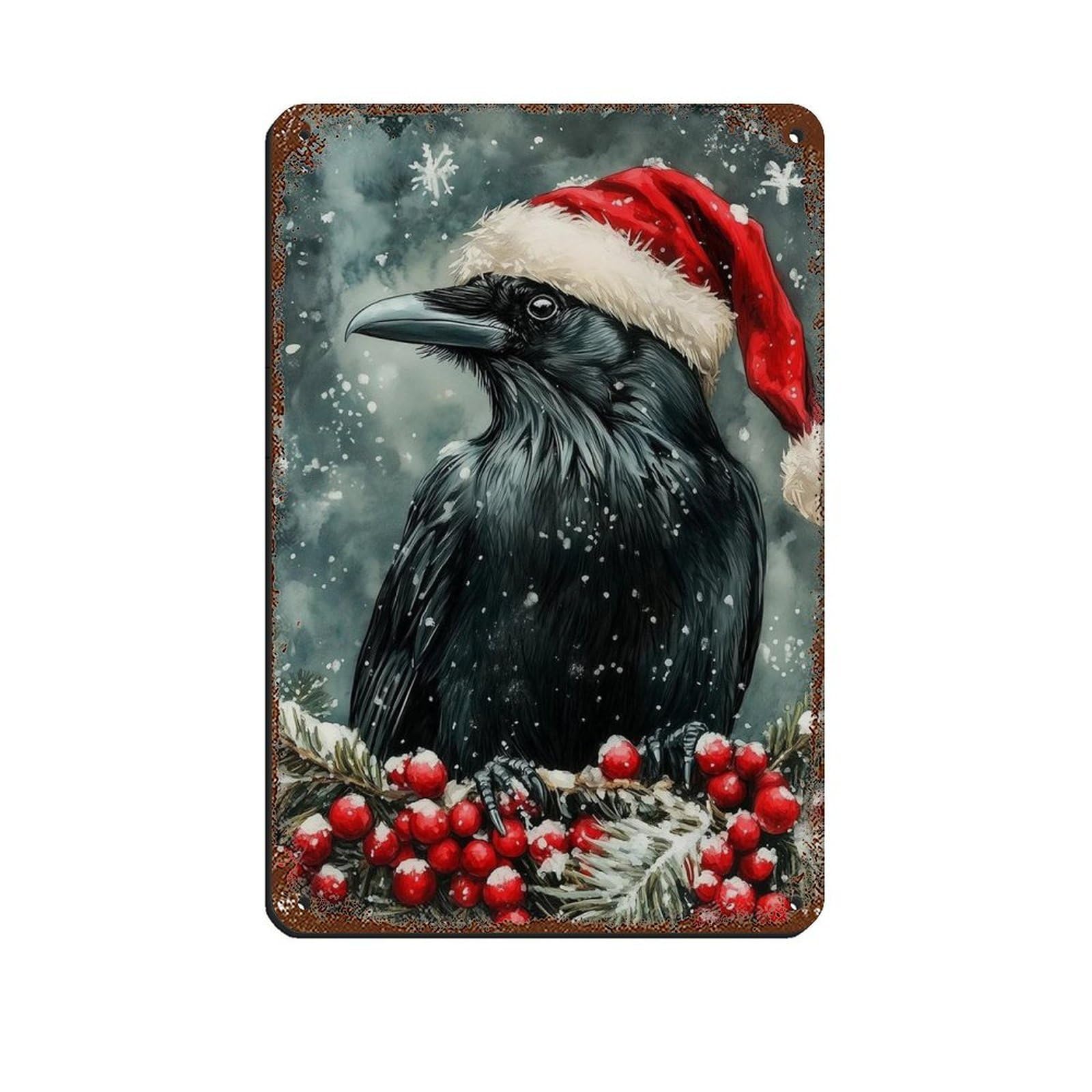 Santa Raven Art, Gothic Crow Retro Poster Metal Tin Sign Chic Art Retro Iron Painting Bar People Cave Cafe Family Garage Poster Wall Decoration 8x12inch(20x30cm)