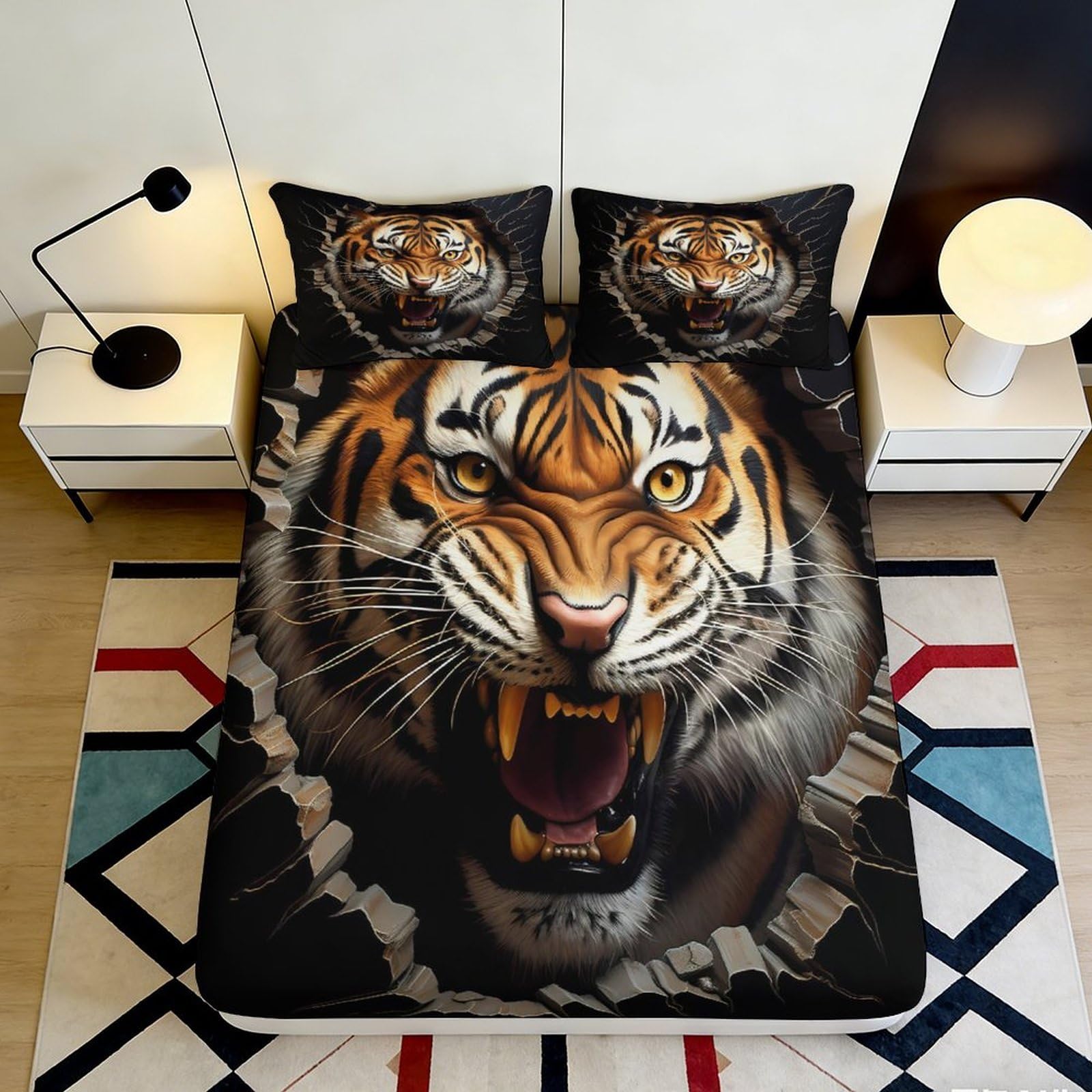 Pnayamiorkfel Style-4 3D Printed Tiger Roaring Fitted Sheet Microfiber Soft Breathable Wild Animal Bed Cover For Bedroom Guest Room Decor 90X200x25cm