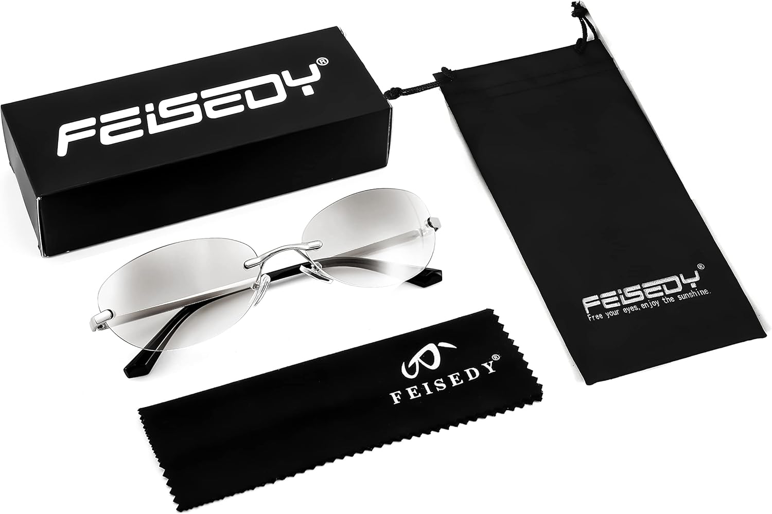 FEISEDY Trendy Rimless Oval Sunglasses for Women Men Retro 90s Eyewear Frame Y2K Glasses B2393 - Image 8
