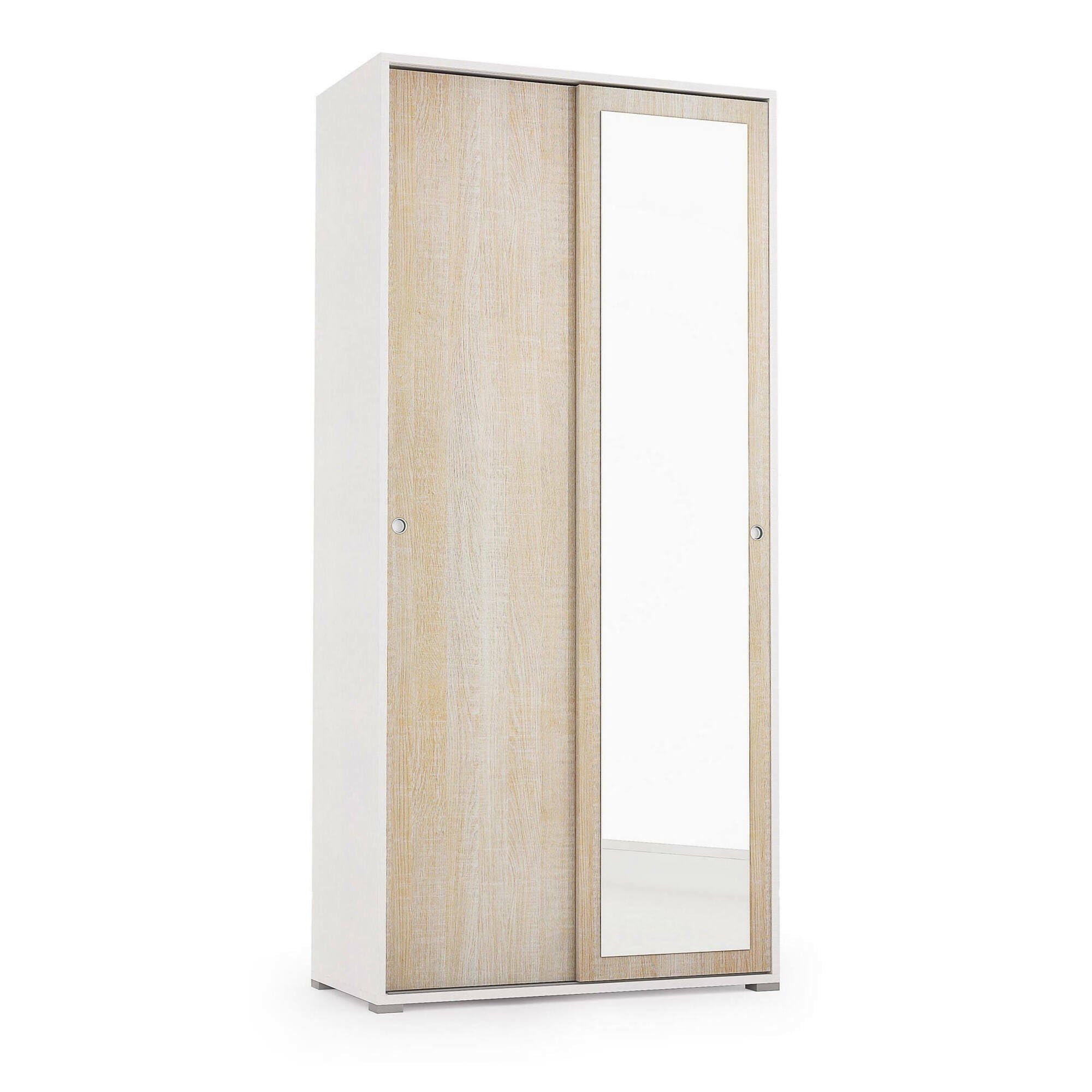 Dmora Guardaroba 2 Ante Tulipano 45x195h cm Marrone Rovere 2 Ripiani Appendiabiti, Armadio Camera da Letto Apertura Scorrevole Made in Italy