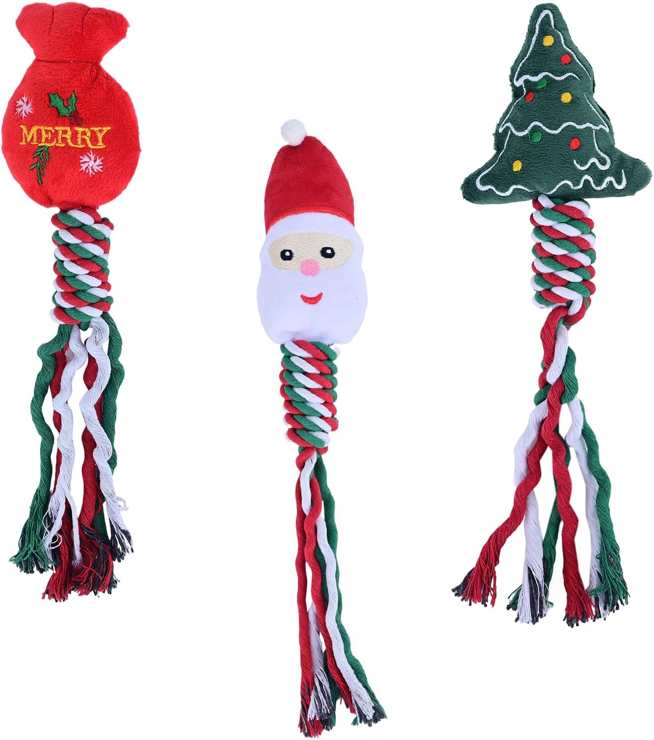 TOWEAR Dog Squeak Toy, Christmas Dog Plush Toys with Squeaker, Soft Interactive Dog's Chew Toy with Rope Toy-s, Tug of War Dogs Squeaky Toys for Small Medium Breed (Lucky Bag/Elderly/Tree)