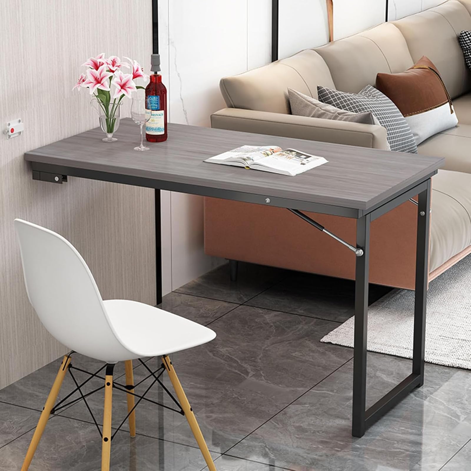 ZBBGTJK Foldable Kitchen Table - Wall-Mounted Folding Desk - Multi-Functional Space-Saving Dining Table, Wall-Mounted Workstation, Compact Bar & Dining Solution