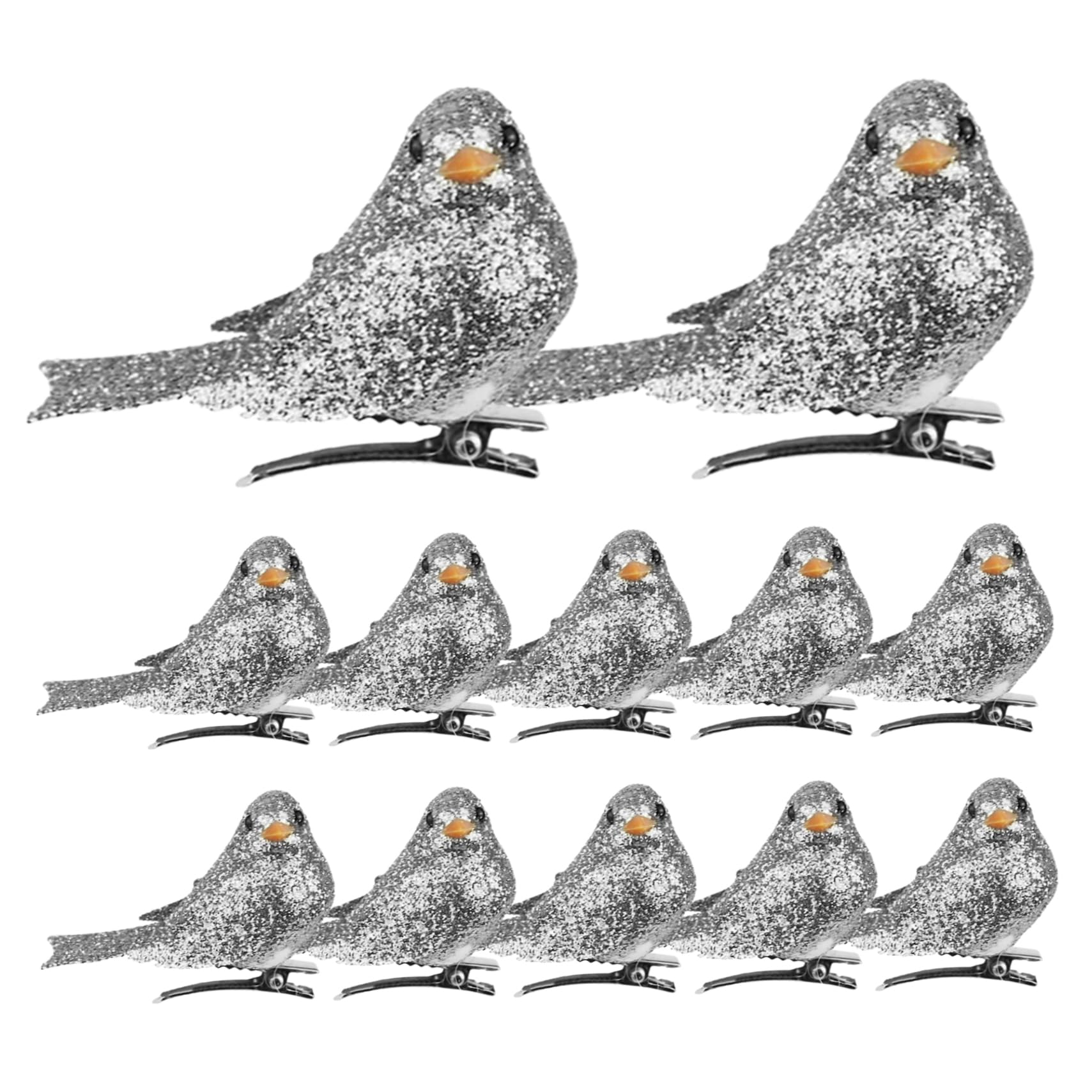 Wedhapy Artificial Bird Ornaments Christmas Birds Ornaments With Clip Artificial Foam Birds for Xmas Tree Wreaths Decorations 12PCS Silver