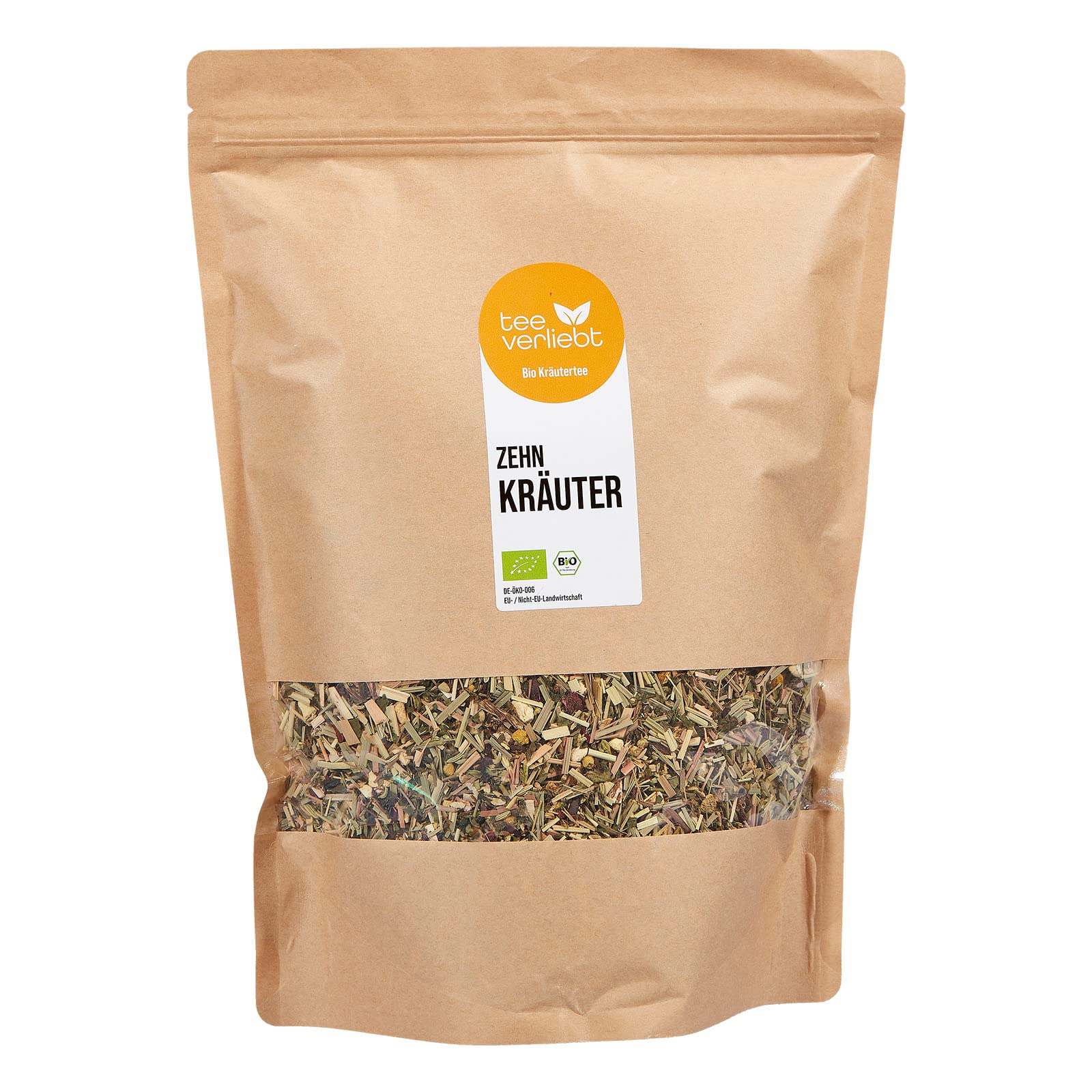 teeverliebt - Bio Kräutertee 10-Kräuter 1000 g I Lose Kräuterteemischung mit Zitronengras Pfefferminz Brennnesselblätter Orange Fenchel I aus kontrolliert biologischem Anbau I 1 kg