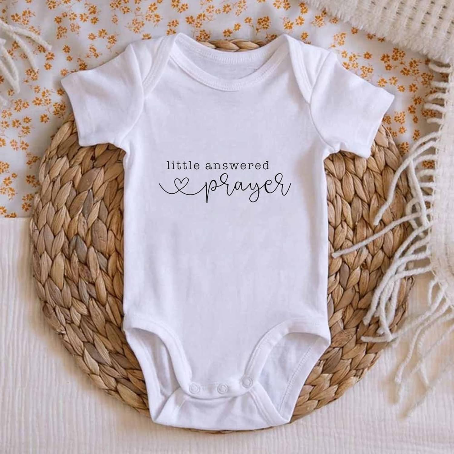 Little Answered Prayer Infant Reveal Ideas Pregnancy Baby Announcement Bodysuit Girl And Boy 0-12M
