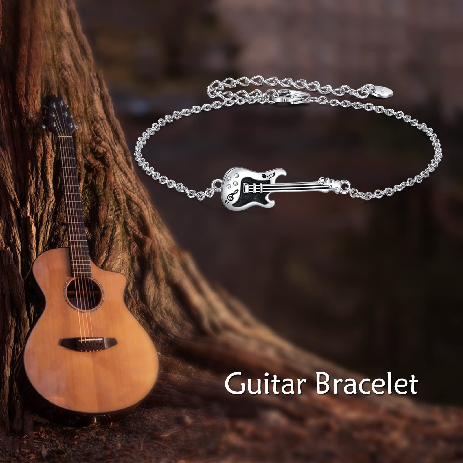YFN Bracciale Chitarra Argento Sterling Gioielli Musica Regalo Punk Rock per Donna Uomo Bambina Bambino Amante Chitarra