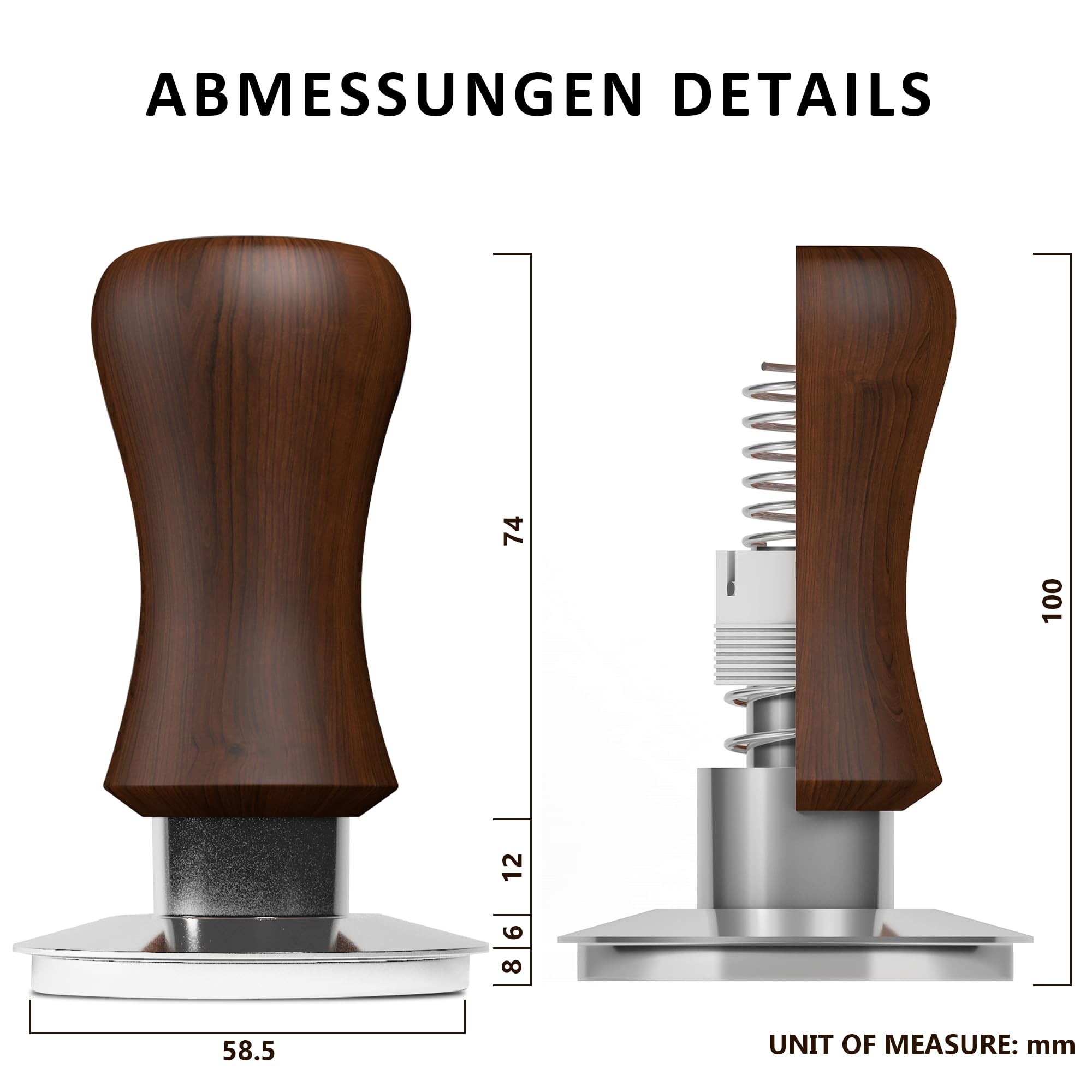 KYONANO Tamper 58,5 mm, caffè espresso, elegante Decent Force Tamper, calibrato a pressione di contatto 30 lbs, acciaio inox 304, macchina per caffè espresso