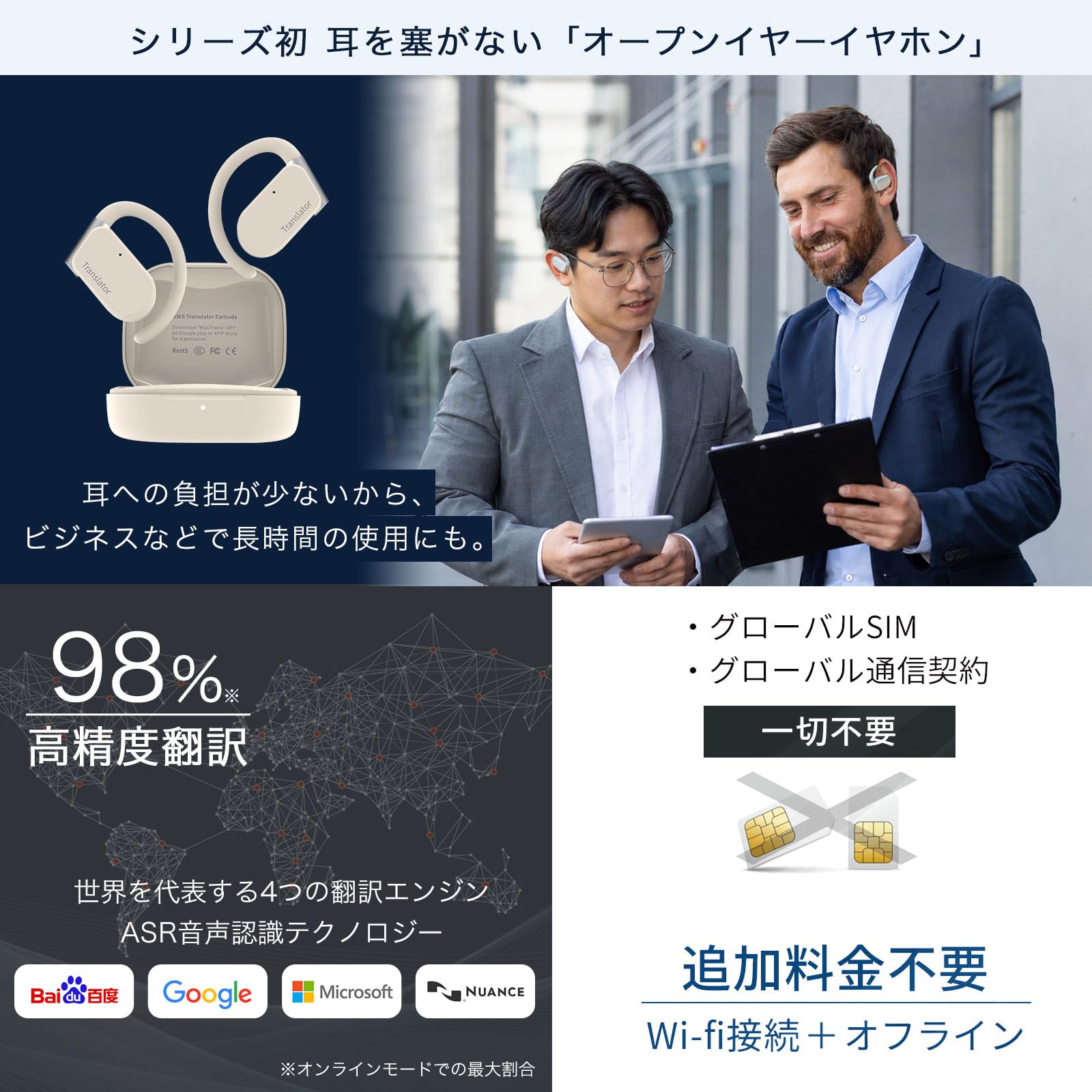 Amazon.co.jp: 翻訳イヤホン Wooask M9 オープンイヤー オフライン対応