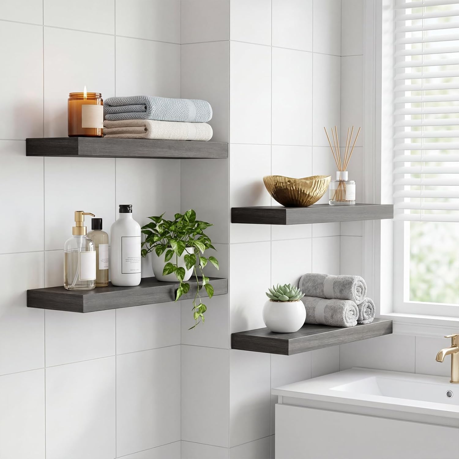 Fixwal Floating Shelves for Wall Decor (Grey, Set of 4, 15.7 Inch) image 4