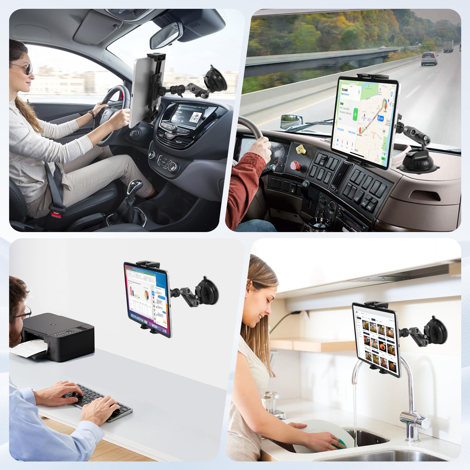 Supporto Tablet Auto Universale a Ventosa, Porta Tablet Regolabile 360° per Parabrezza, Compatibile iPad 10/11/Mini/Pro, Samsung Galaxy, 4,7-12,9 Pollici