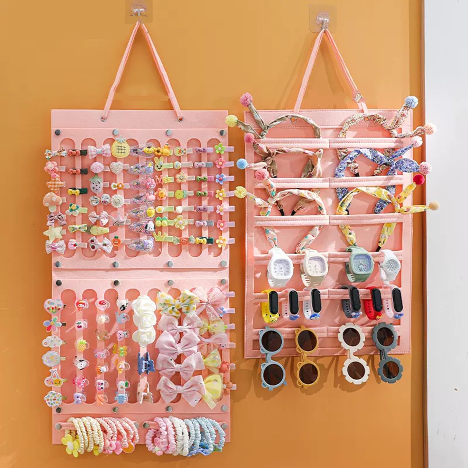 Aiqriwv 2 Pack Hair Bows Holder,Hair Clips Storage Hanger Large Capacity,Hair Bows Organizer Wall Hanging for Girl Room,Hair Accessories Organizer（Pink）