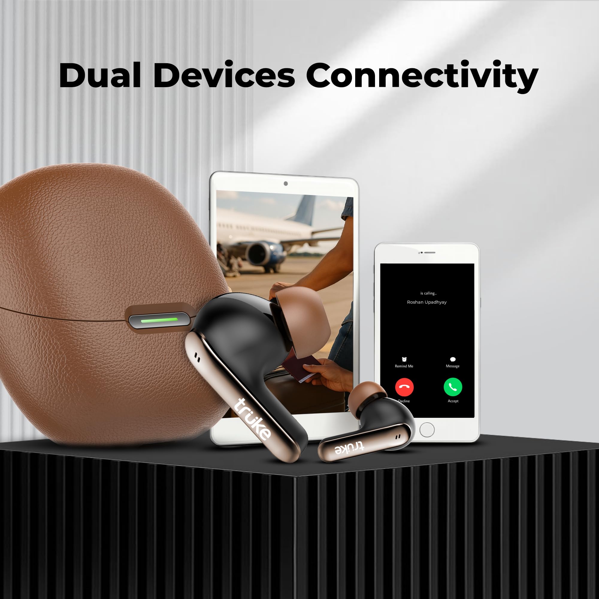 truke New Launch Mega 7 True Wireless in-Ear Earbuds w/ 24-Bit 360 Spatial Audio, 60H Playtime & Fast Charging Buds, Dual Pairing, 40ms Low Latency TWS, 4-Mic ENC, Made in India-(Coffee Brown) — Amazon image 8