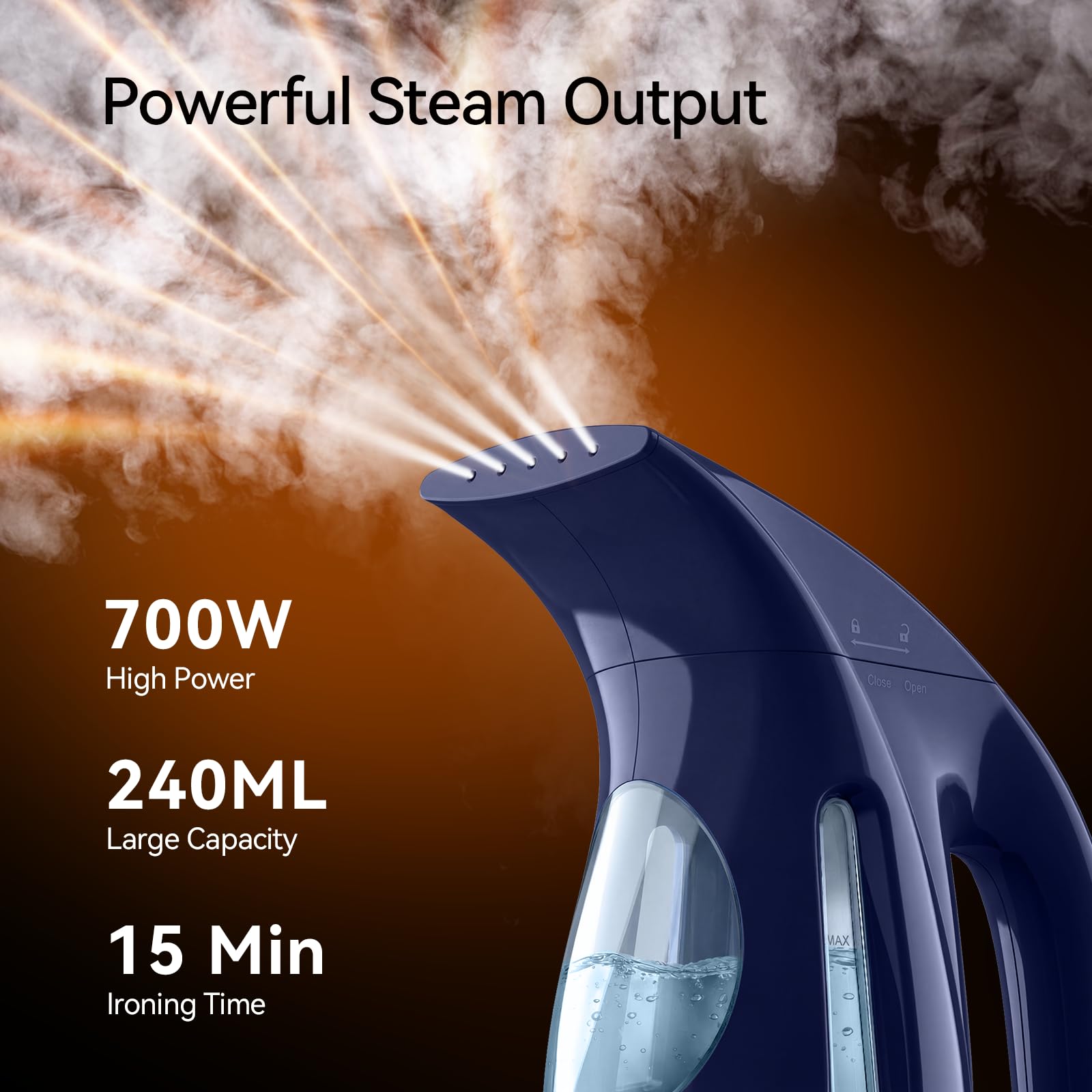 HiLIFE Steamer for Clothes, Portable Handheld Clothing Steamer, 240ml Big Capacity, 700W, Strong Power, Fabric Quick Wrinkle Remover with Brush for Home, Office(ONLY 120V) -Deep Navy view 2
