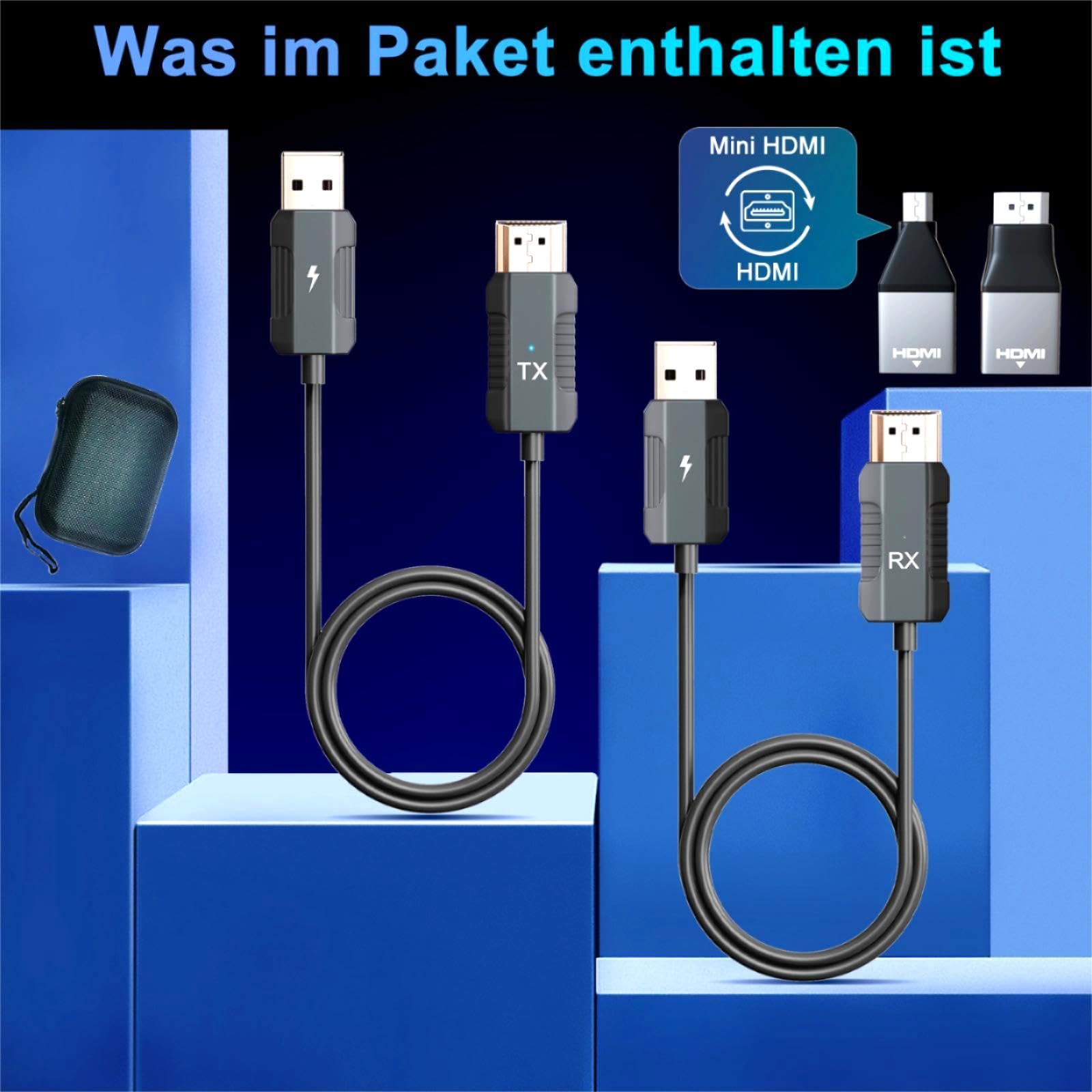 Wireless HDMI Transmitter and Receiver, 5.8G Kabellos Funkübertragung 4K Dekodierung, HDMI Wireless Funkübertragung für Funk Streaming Video Audio File von, Laptop, PC zu HDTV, Projektor, Schwarz