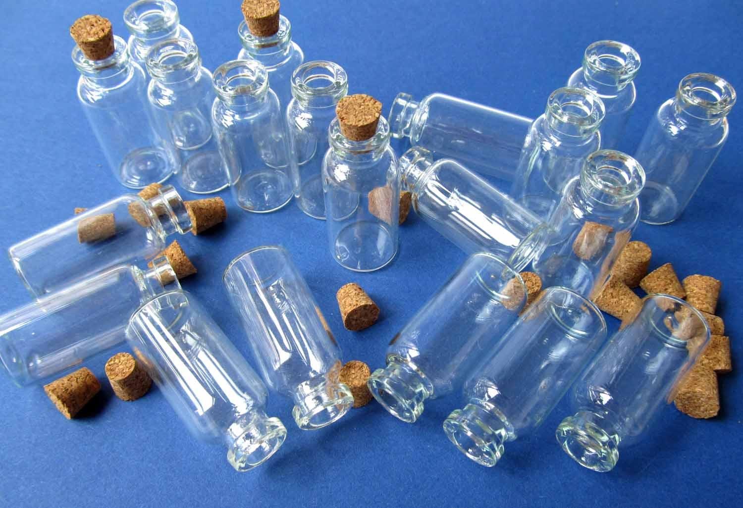 Miniblings 20X Mini Bottles Corks Storage Jar Glass Mini 40mm Doll House Dolls House, Multicolor - Image 2
