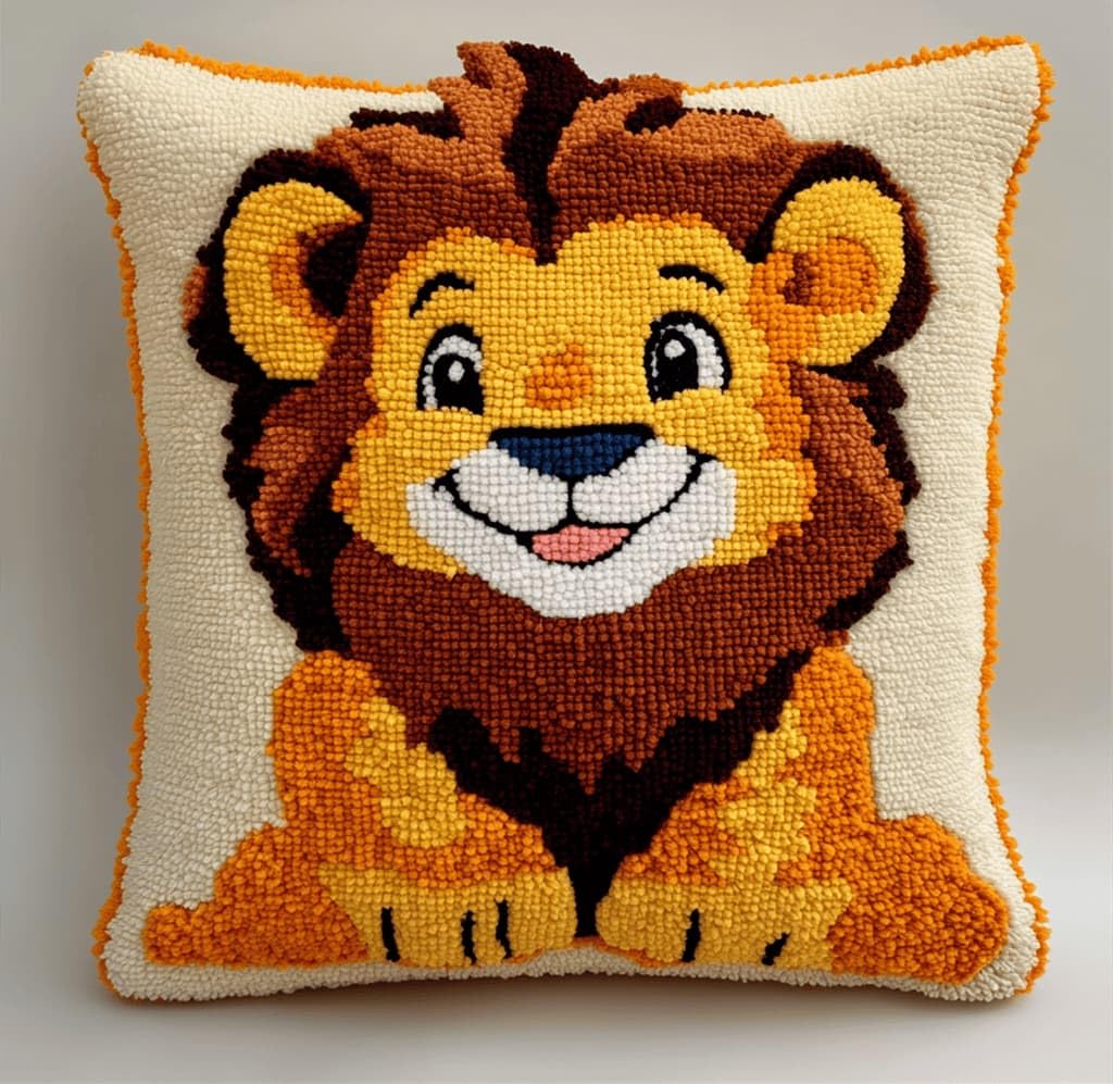 Kitquiver Latch Hook Cushion Kit,Lion DIY Throw Pillow Cover 43X43Cm