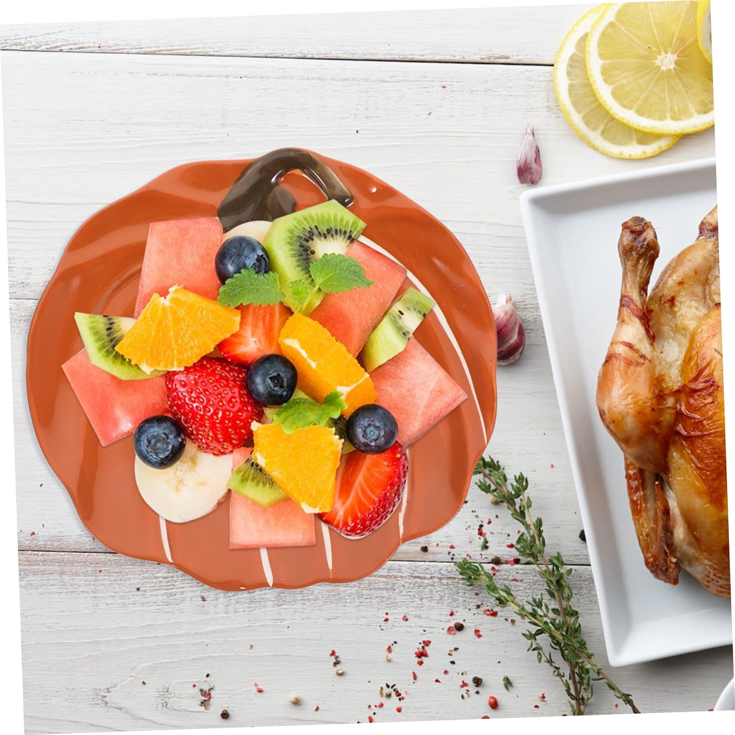 GARVALON Halloween Pumpkin Ceramic Dessert Plate Hand-painted Glazed Salad Dish Kitchen Serving Plate for Fruit Snacks Breakfast