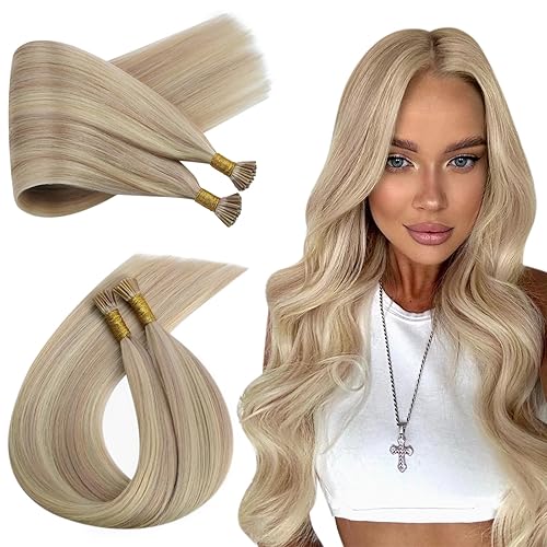 Ugeat I Tip - Extensiones de cabello humano con queratina de 18 pulgadas, extensiones de cabello humano #P1813 rubio ceniza con reflejos rubios disponible en Yaxa Peru