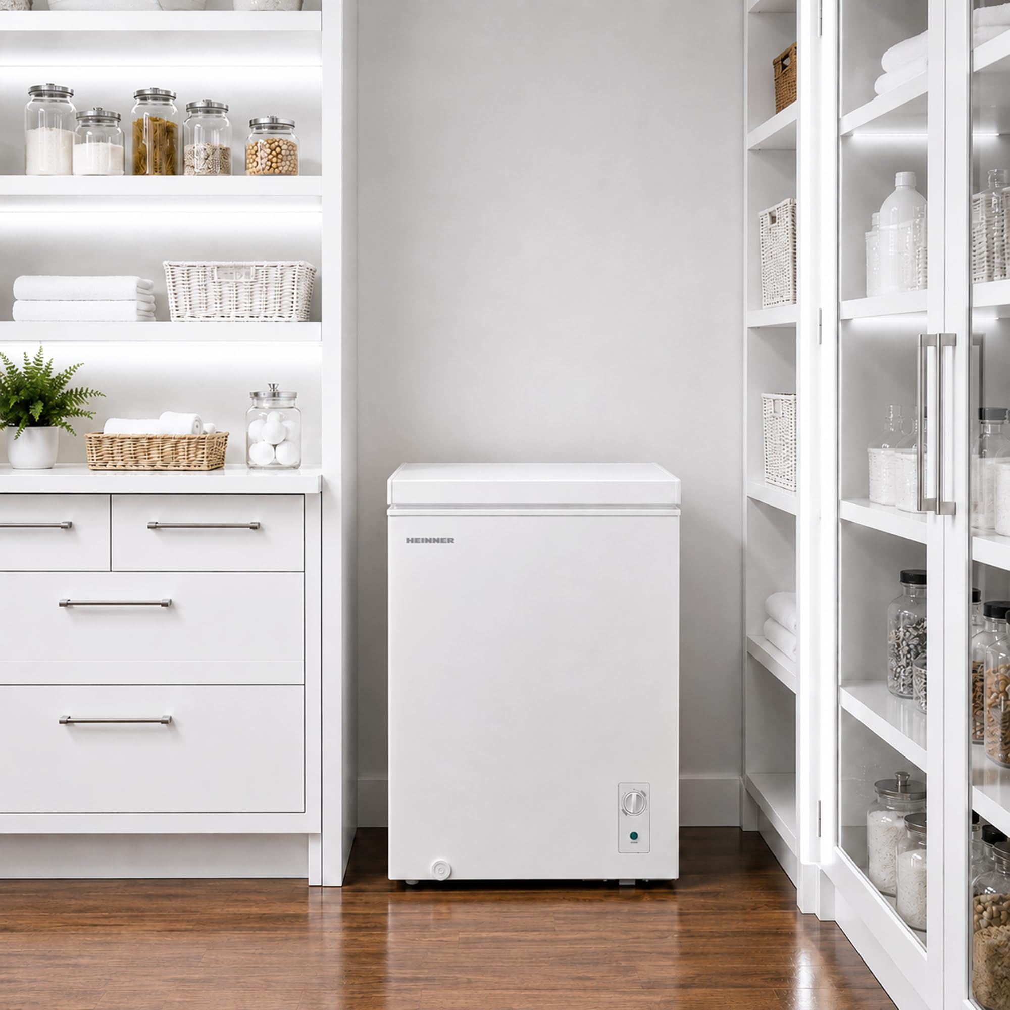 Gefriertruhe 99L Weiß mit Inverter-Kompressor – Tiefkühltruhe Freistehend, Schnellgefrieren, LED-Innenbeleuchtung, 4-Sterne, Einhängekorb, Energieklasse E, leise, für Keller & Garage