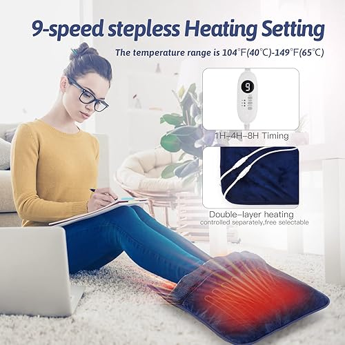 Miniatura 4 de Calentador de pies eléctrico de doble cara con pantalla LCD y lavable a máquina, almohadilla térmica eléctrica para pies con antideslizante para