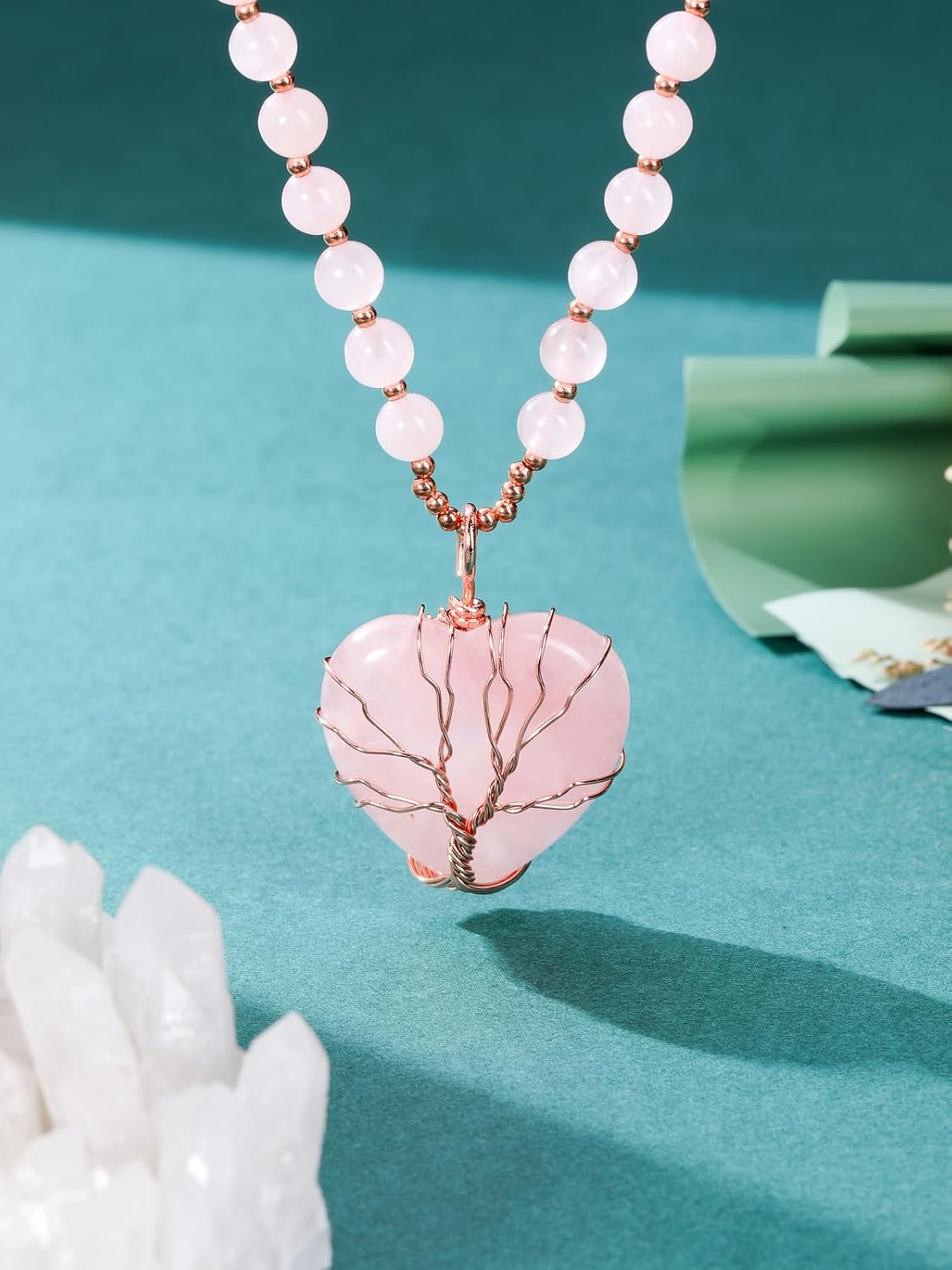 Top Plaza Healing Crystal Amethyst Necklace Natural Stone Beads Life Tree Wire Wrapped Teardrop Gemstone Pendant Jewelry for Women Mom - Image 3