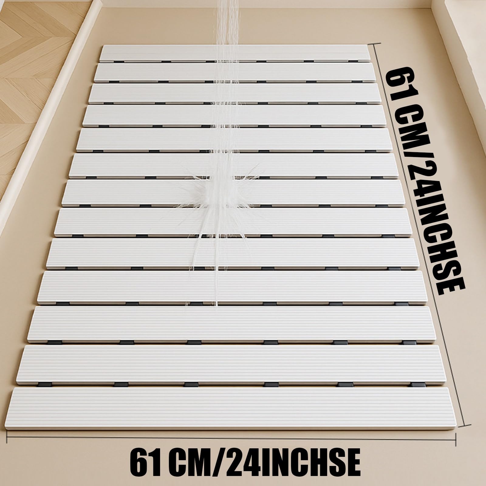 Alfombrilla de baño Antideslizante, Alfombrillas de Ducha con Orificios de Drenaje for Hotel, Cabina de Ducha, diseño a Rayas de TPE Cortado a Medida(Blue,61 * 61cm)