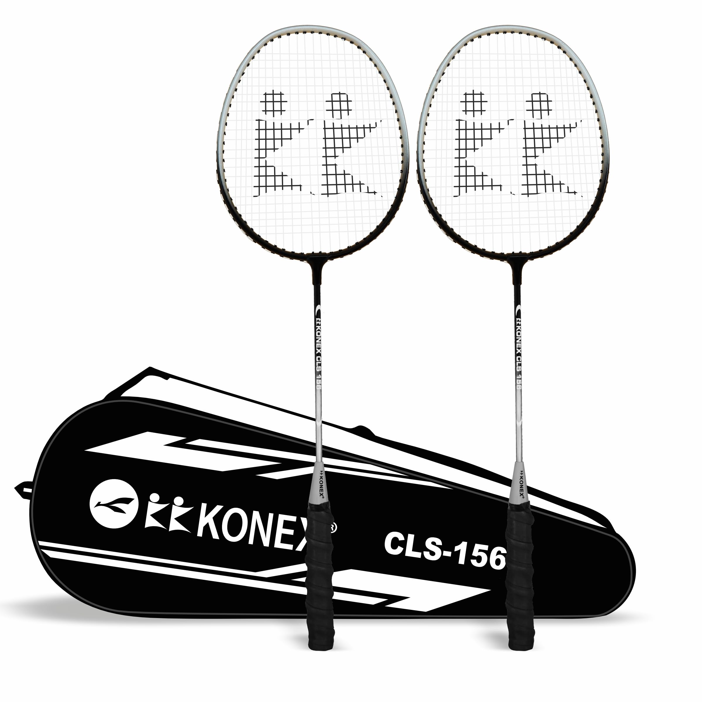 Konex Lightweight Aluminium Badminton Racquet for Beginners & Intermediates | Durable Frame with Full Cover Bag - Black (Pack of 2)