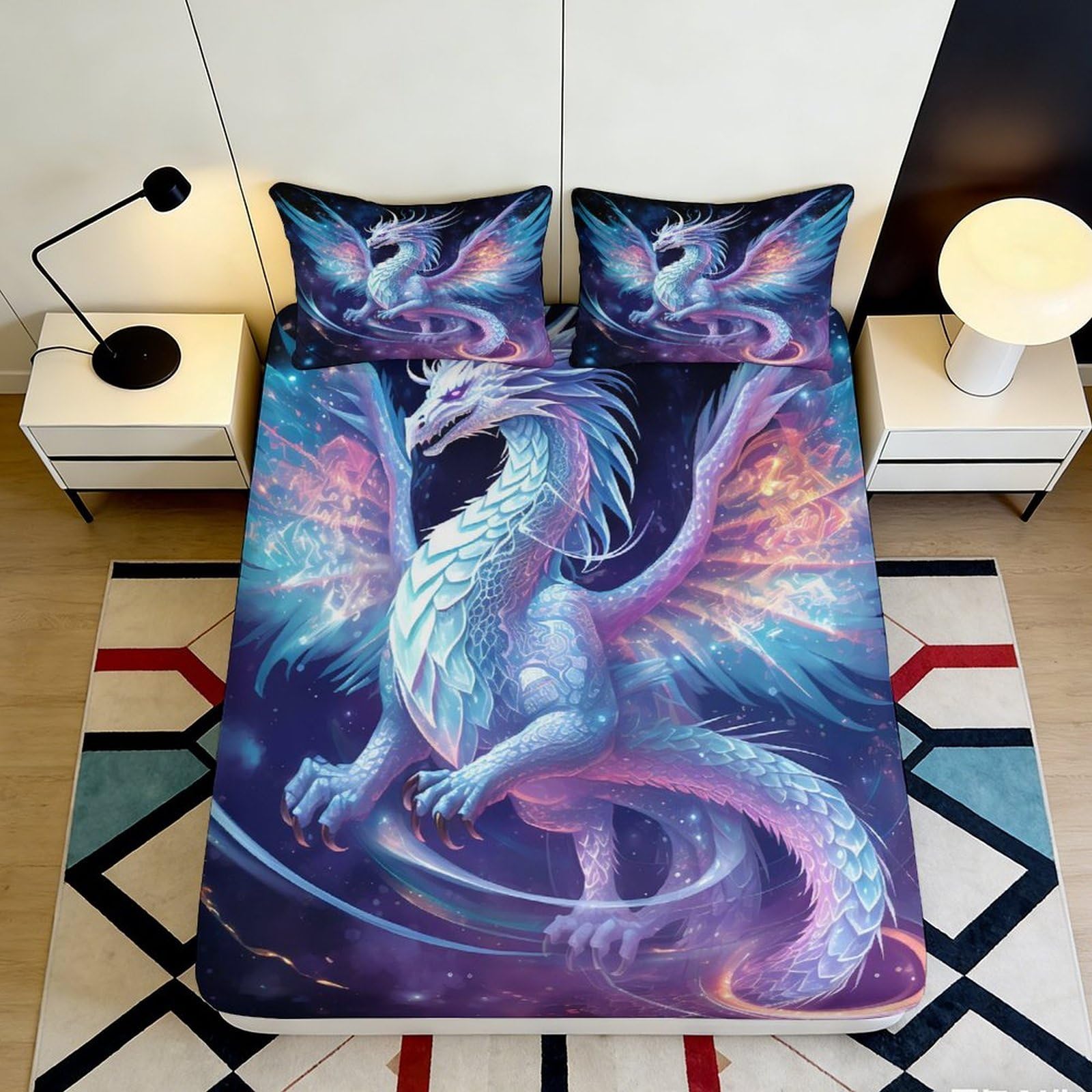 Pnayamiorkfel Style-8 3D Printed Fantasy Dragon Fitted Sheet Microfiber Soft Breathable Celestial Fire Bed Cover For Bedroom Dorm Decor 90X200x25cm